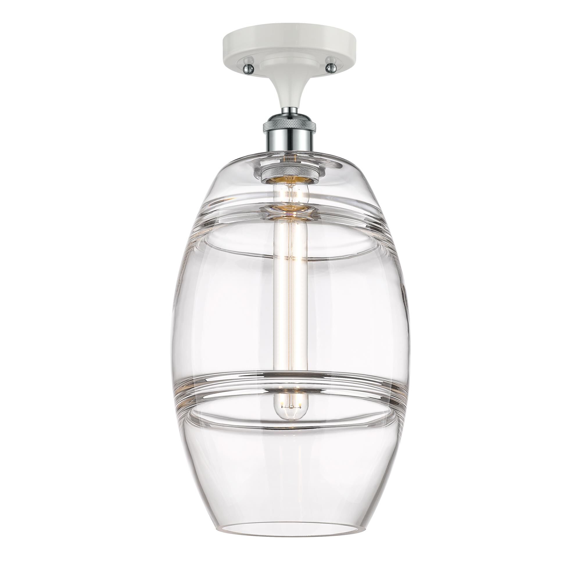 Shown in White Polished Chrome finish and Clear glass