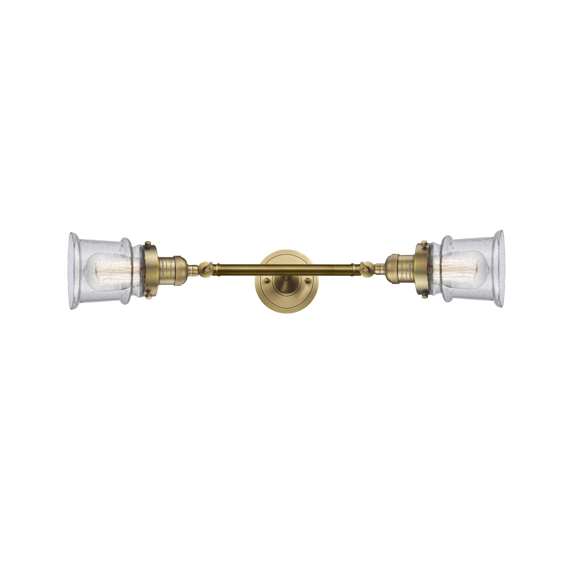 Shown in Brushed Brass finish and Seedy glass