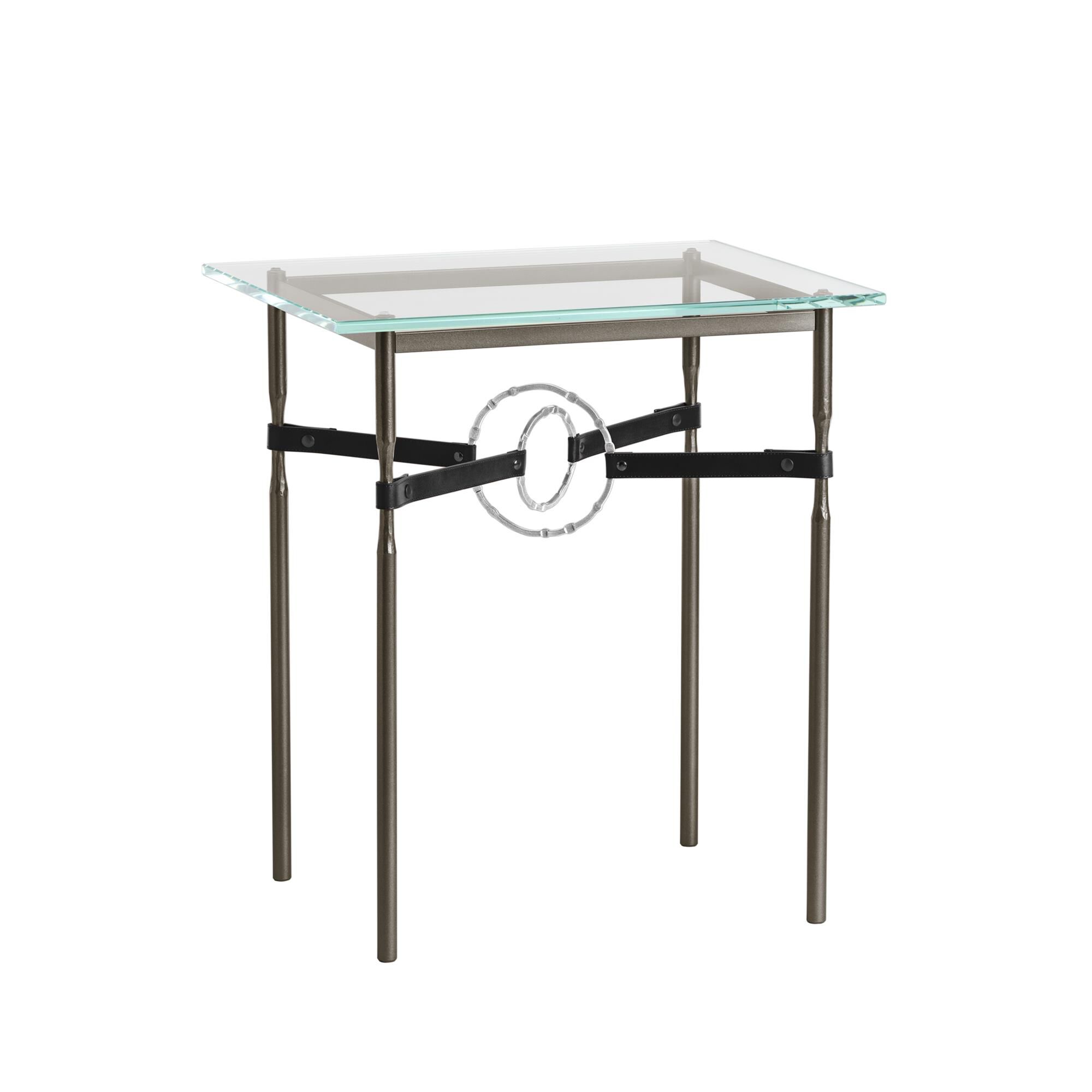 Shown in Oil Rubbed Bronze finish and Sterling Metal Detail with Black Leather accent