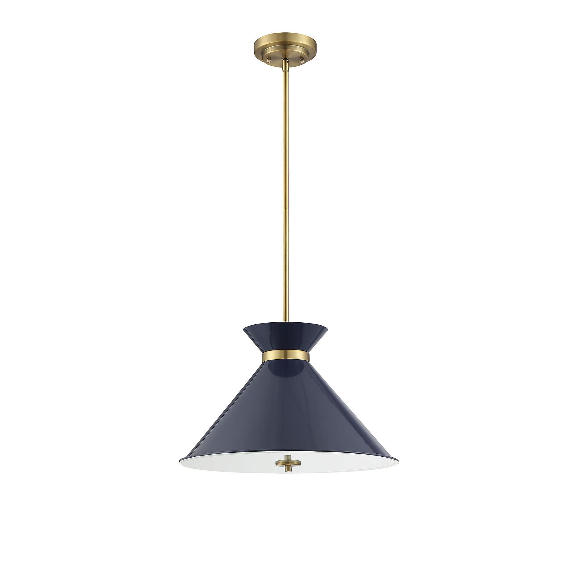 Shown in Navy Blue With Brass Accents finish and Clear Diffuser glass and Blue shade