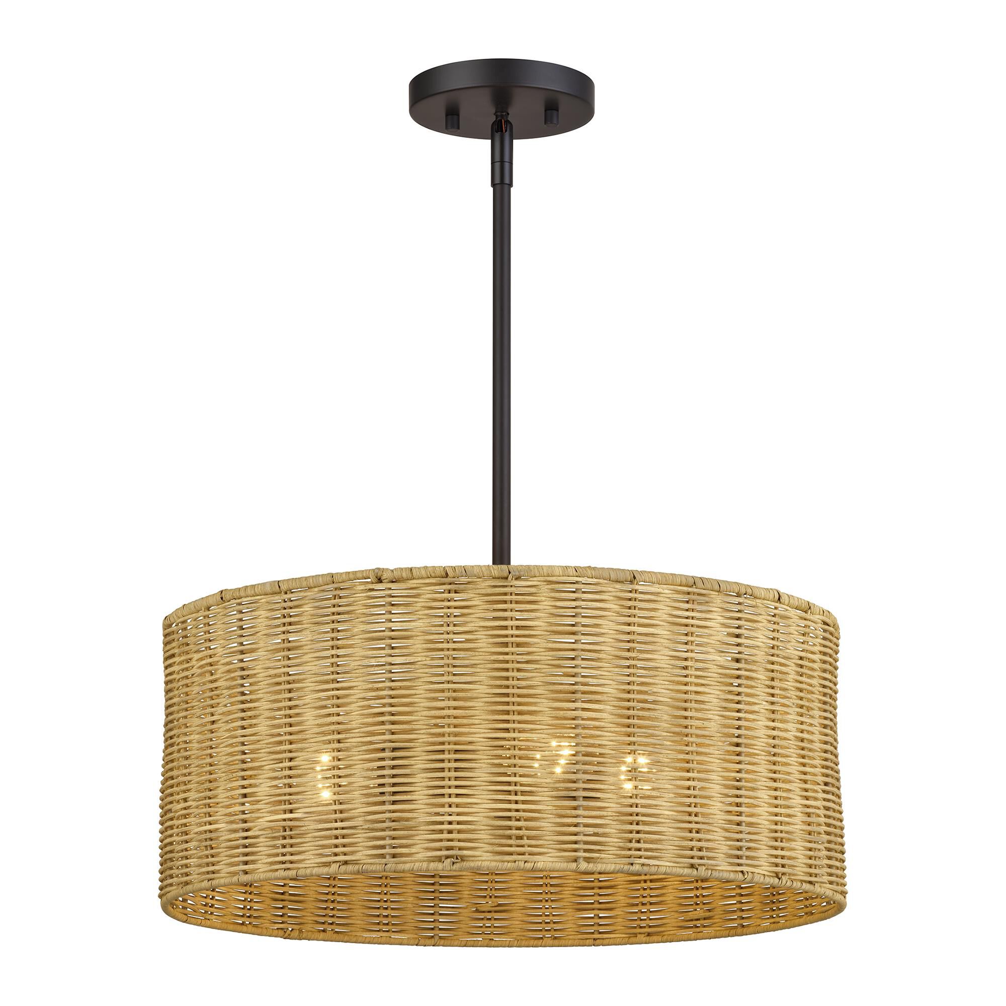 Shown in Bronze finish and Hand-Woven Rustic Walnut Color Rattan shade