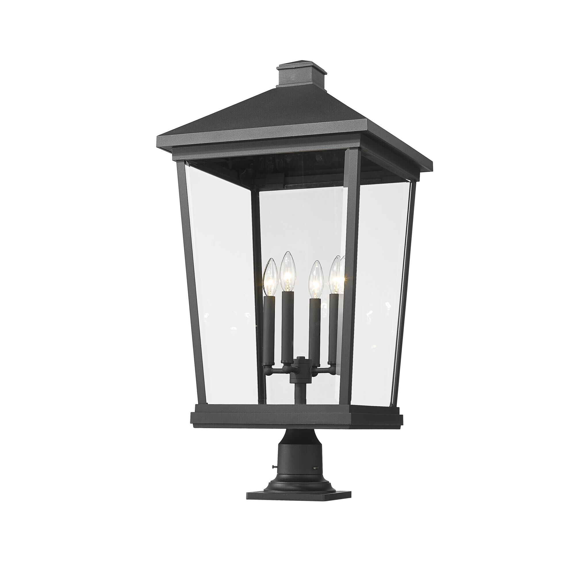 Shown in Black finish and Glass shade