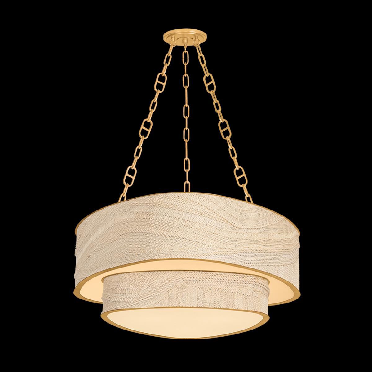 Shown in Vintage Gold Leaf finish and Abaca shade