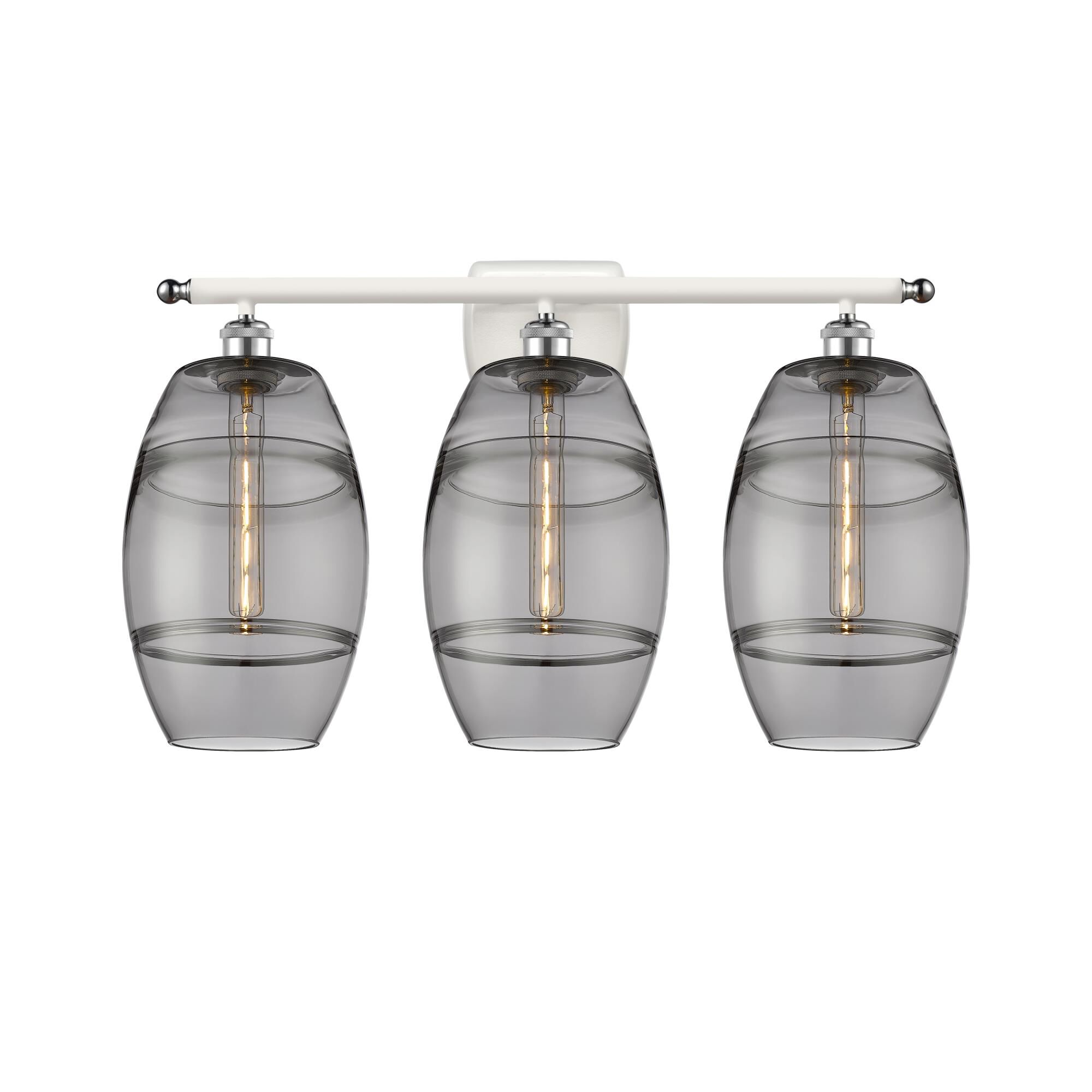 Shown in White Polished Chrome finish and Light Smoke glass