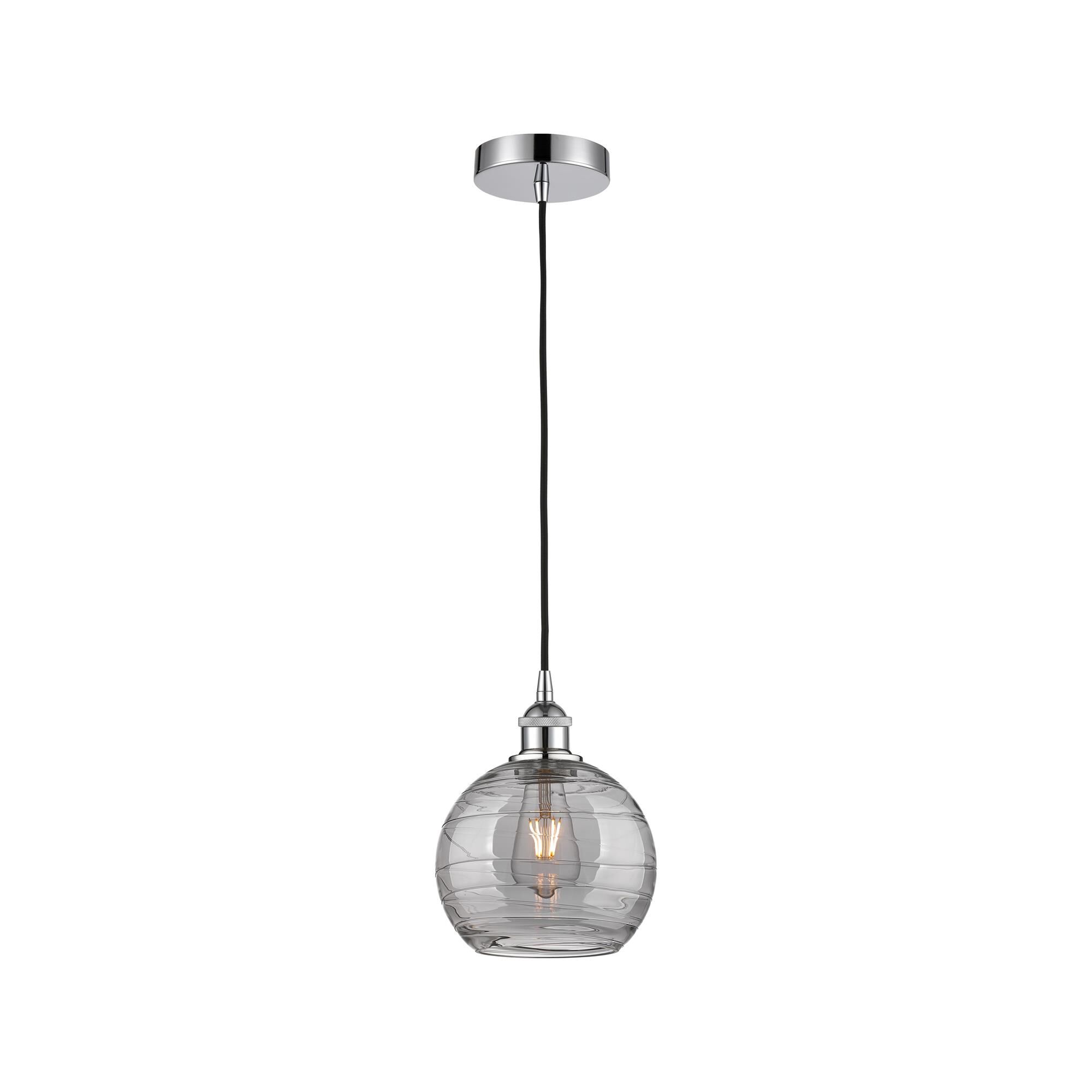 Shown in Polished Chrome finish and Light Smoke Deco Swirl glass