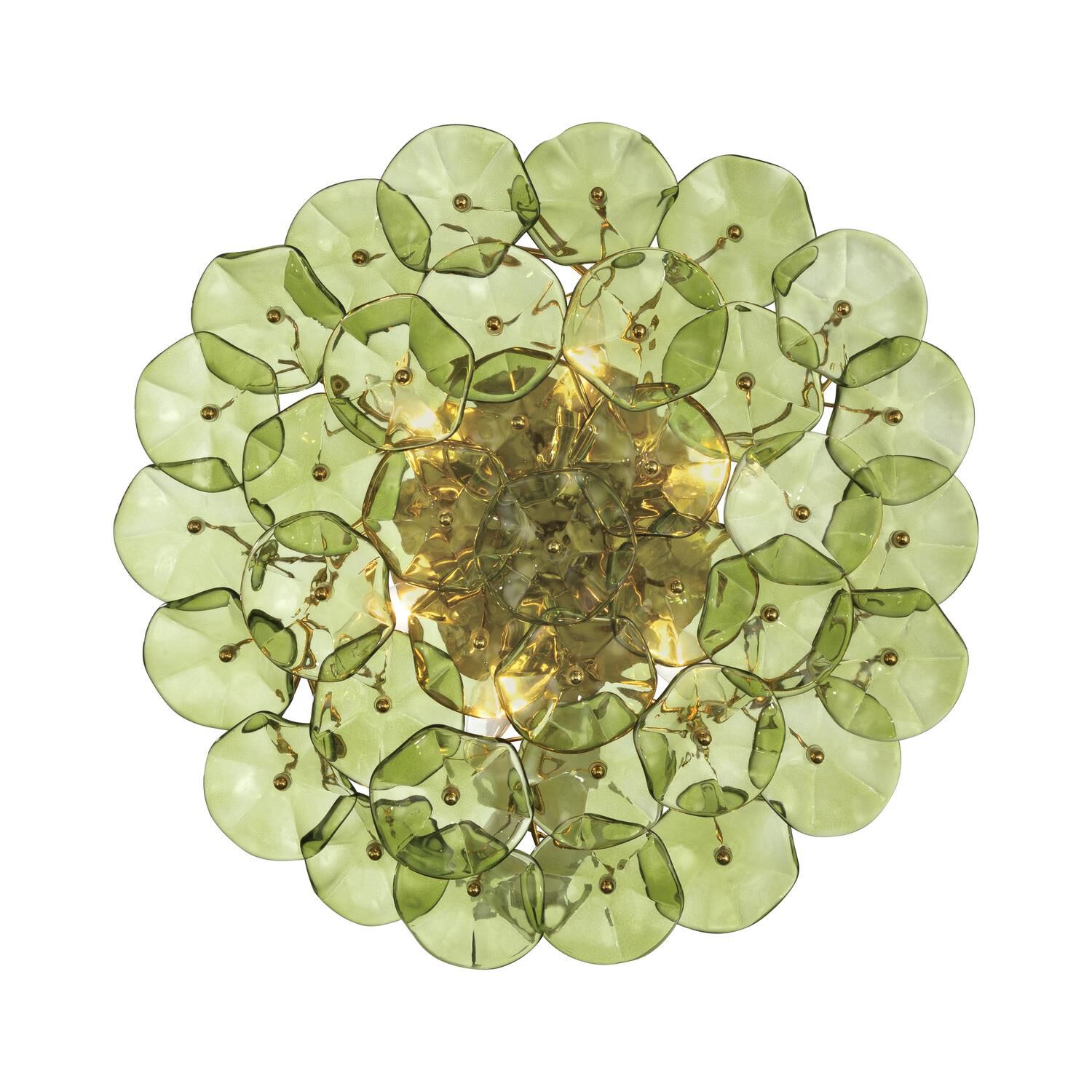 Shown in Aged Brass finish and Floral Glass Petals crystal