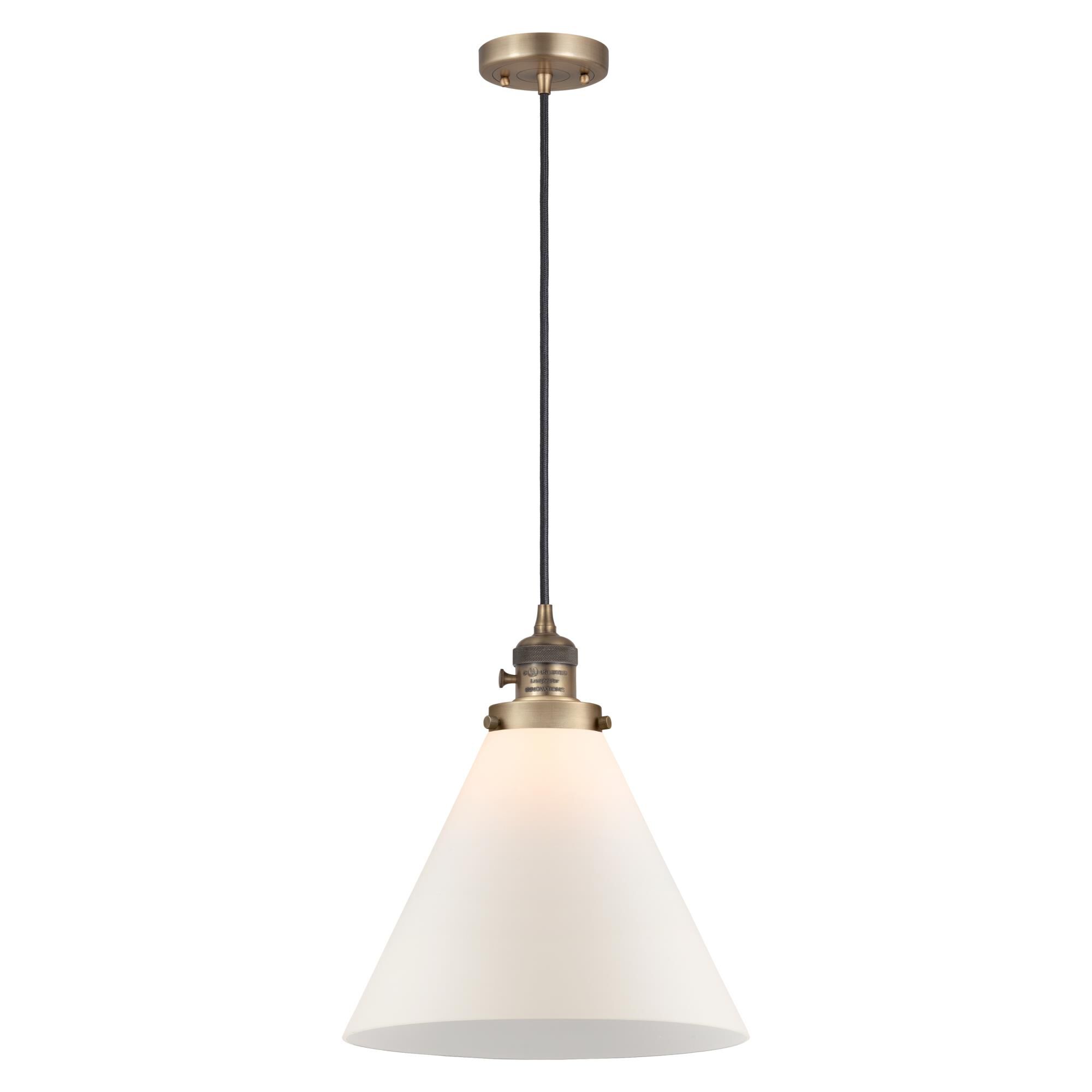 Shown in Brushed Brass finish and Matte White Cased glass