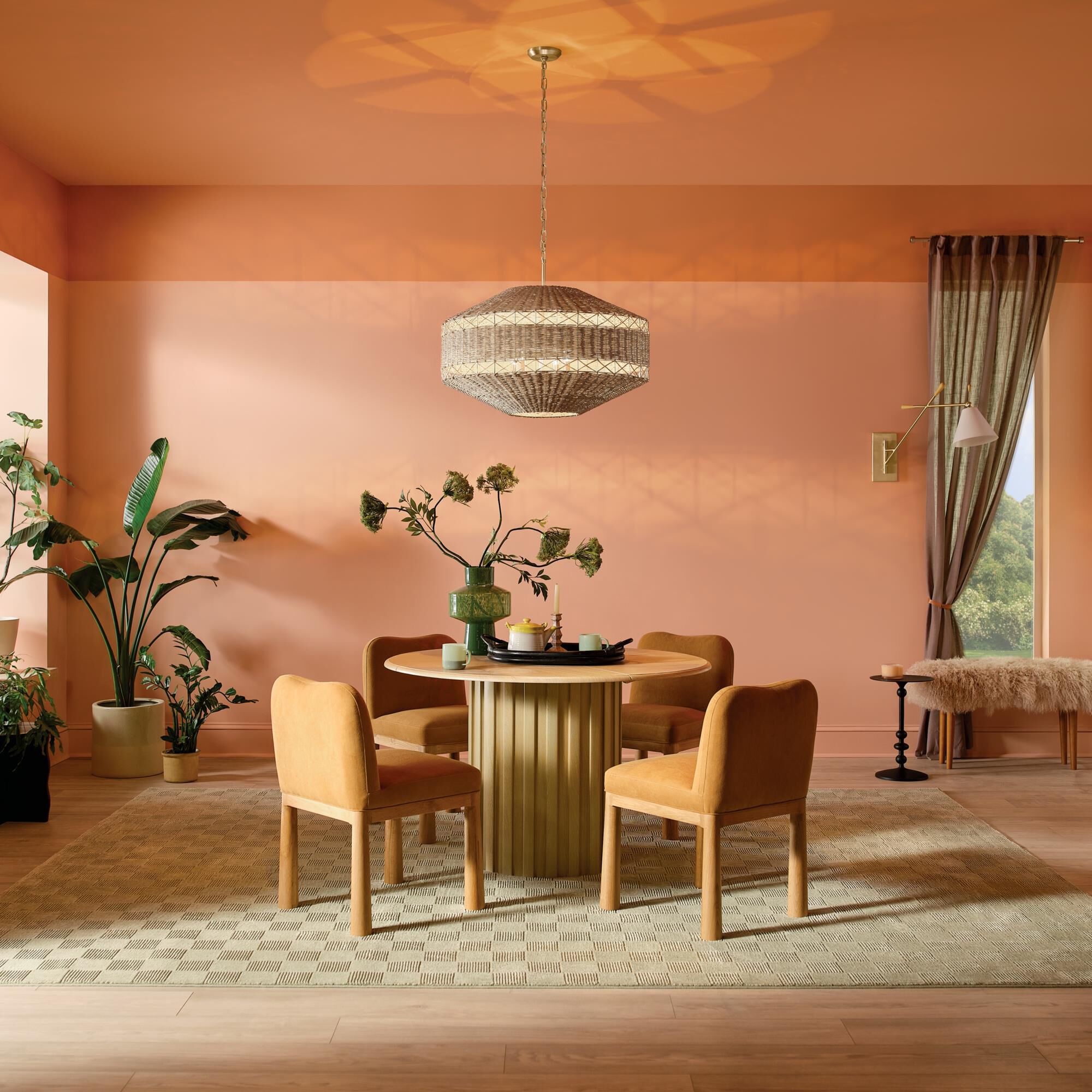 Shown in Champagne Bronze finish and Natural Fibers Textured shade