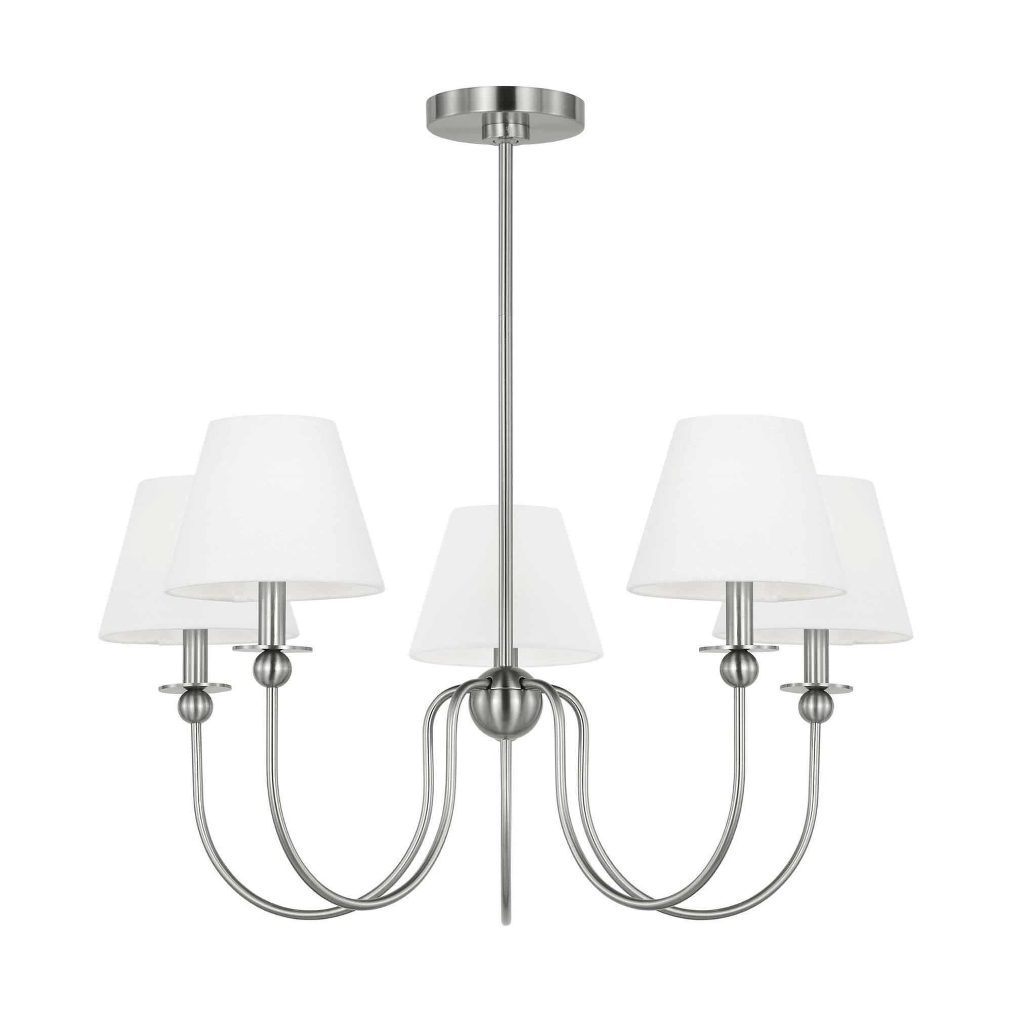 Shown in Brushed Nickel finish and White Linen shade