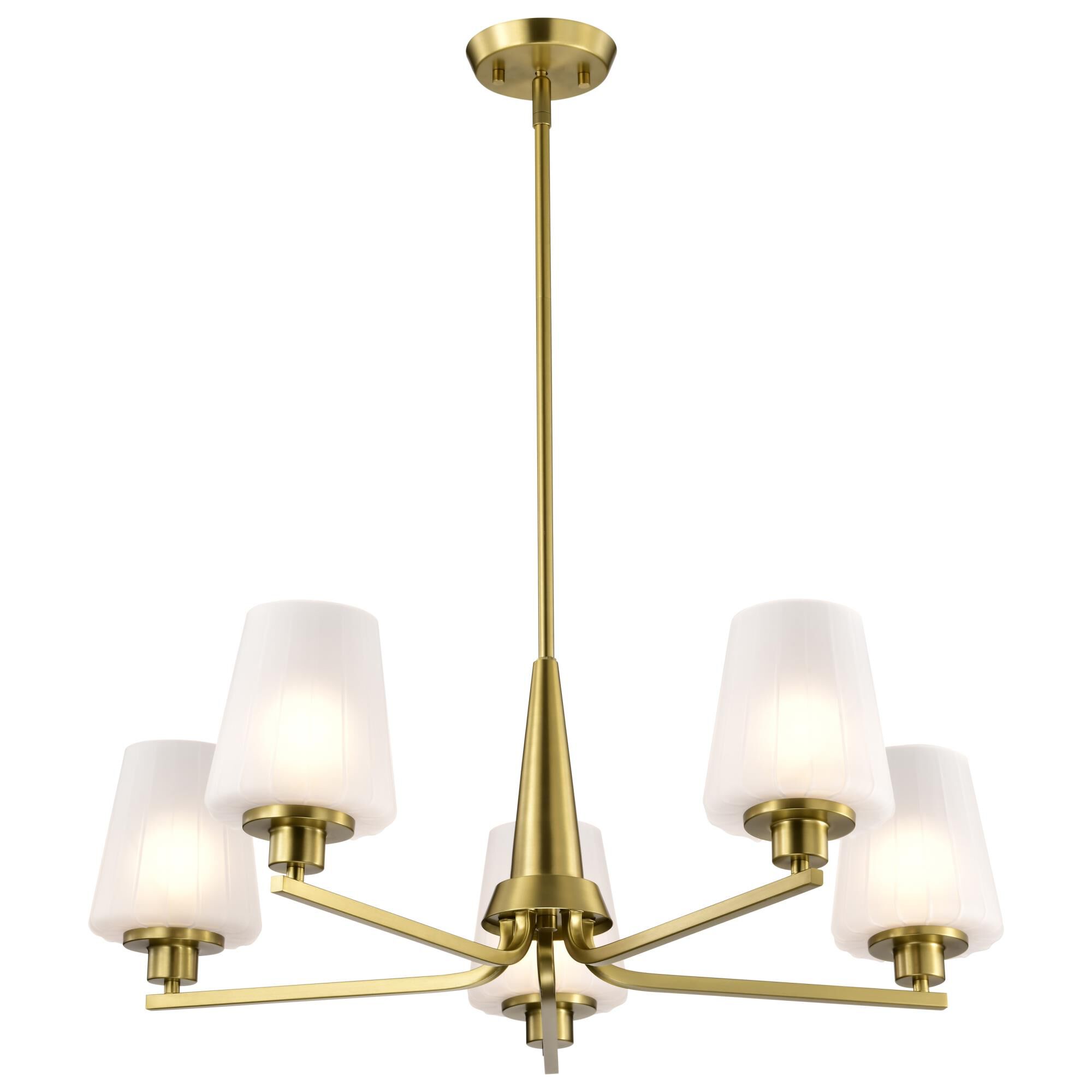 Shown in Vintage Brass finish and Etched White glass