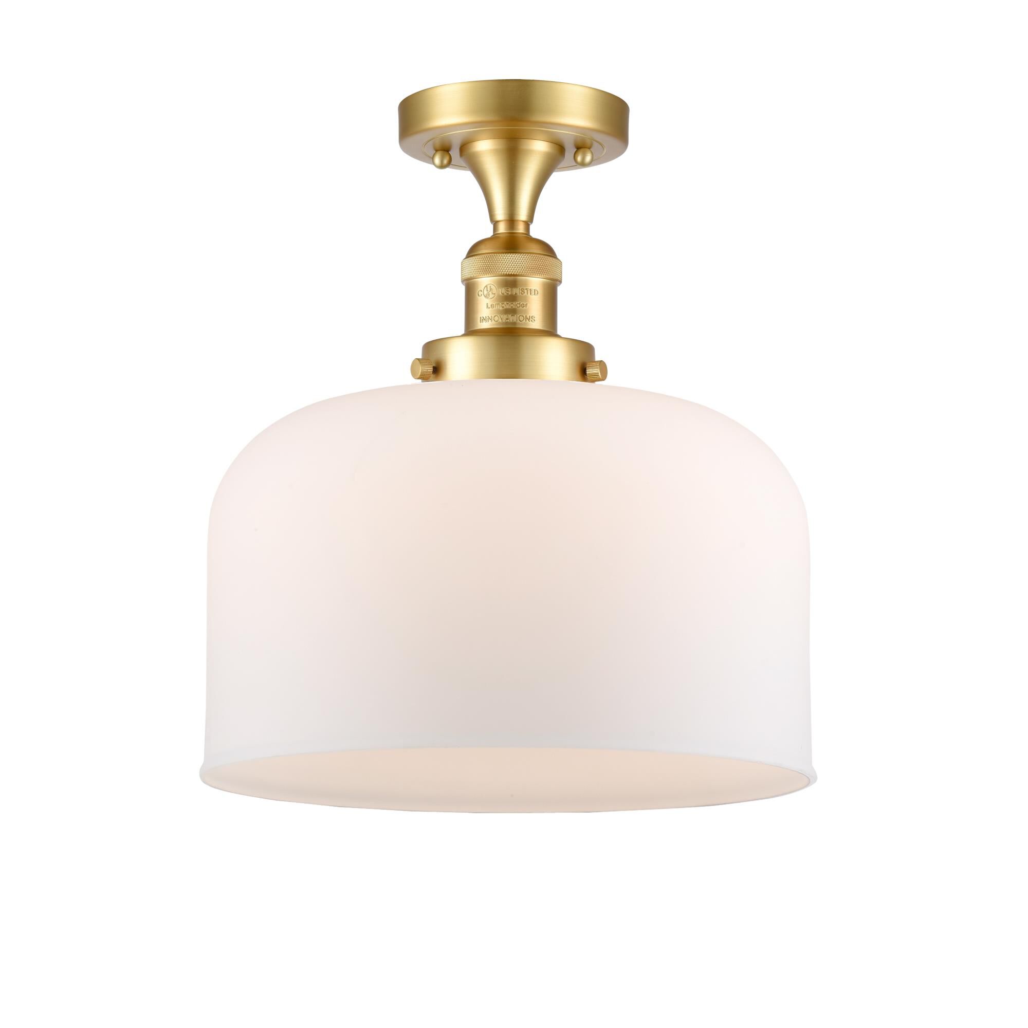 Shown in Satin Gold finish and Matte White Cased X-Large Bell glass