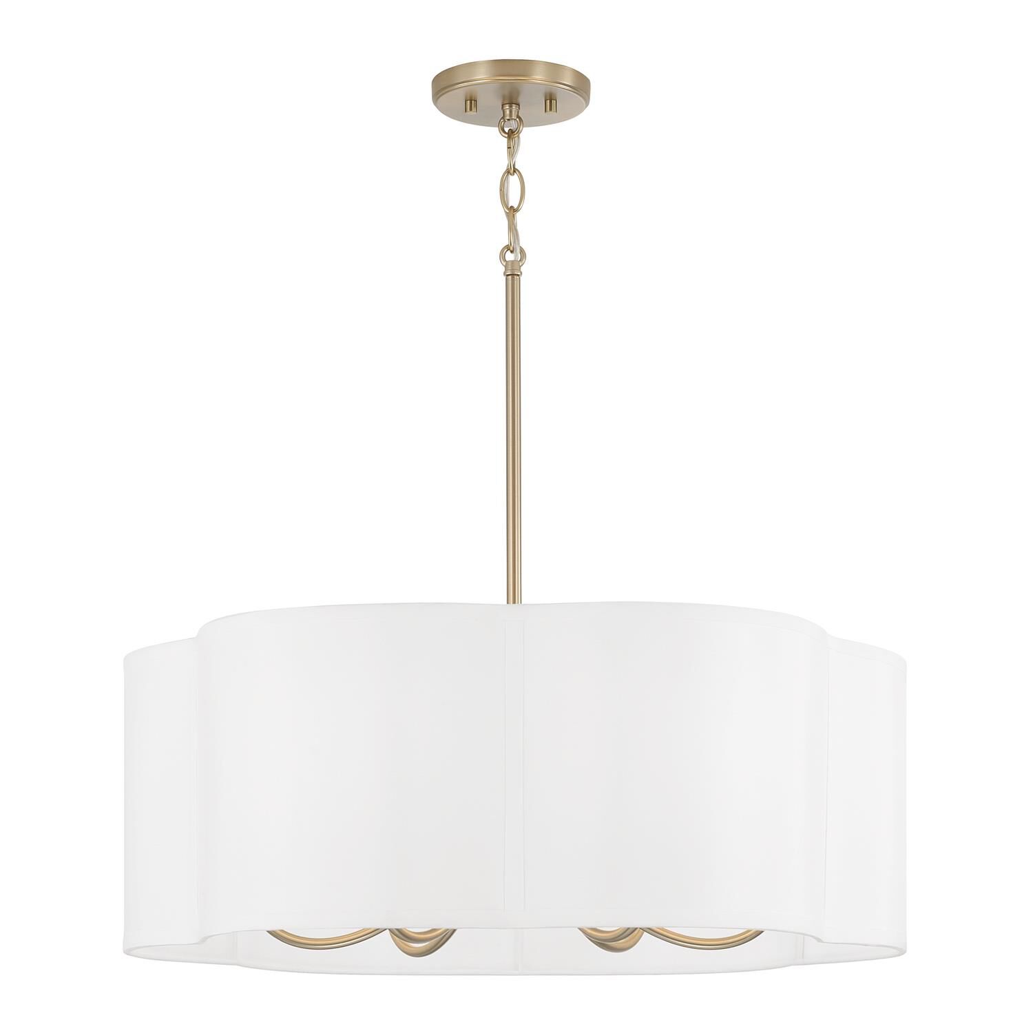 Shown in Matte Brass finish and White Fabric shade
