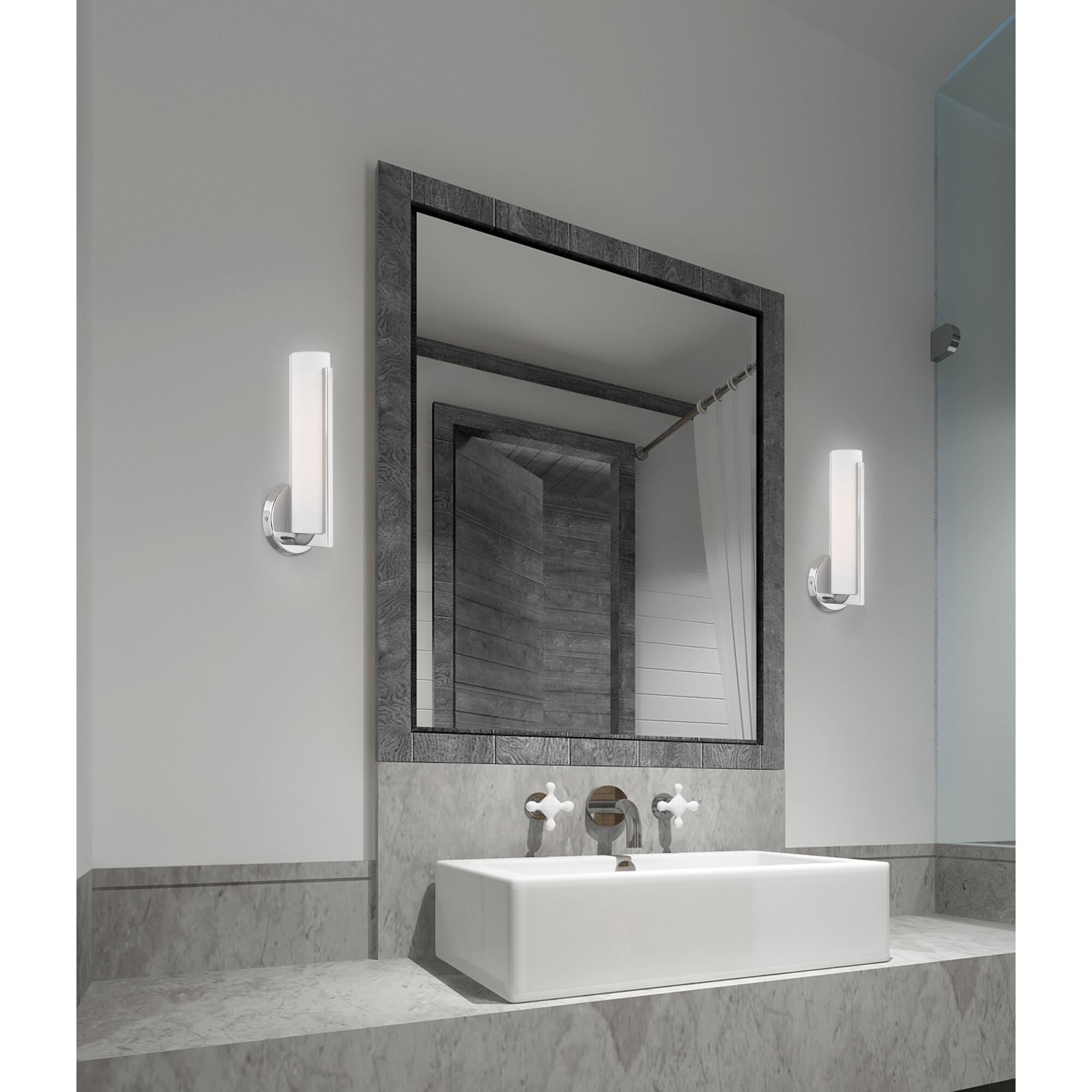 Shown in Polished Chrome finish and Satin White Acrylic shade