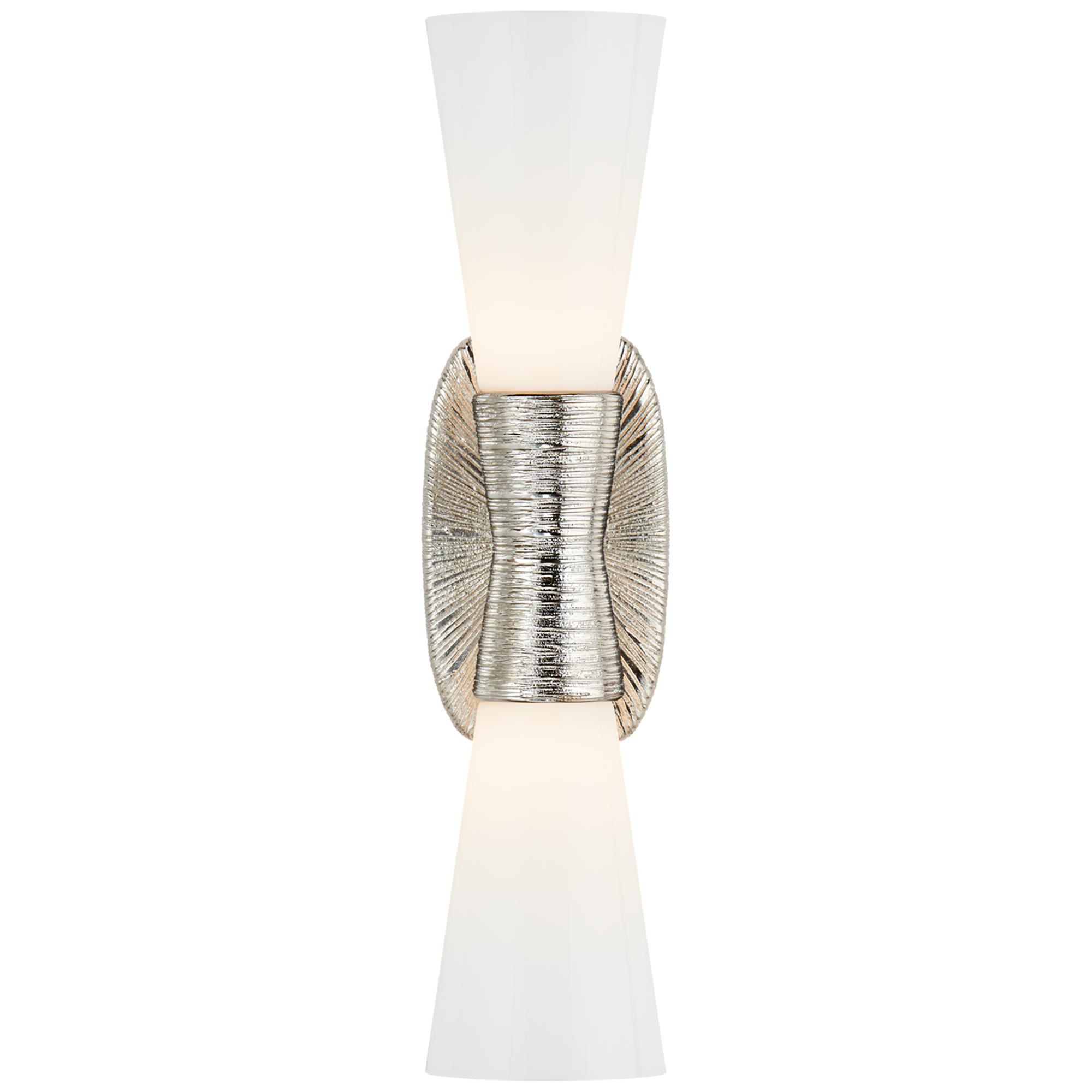 Shown in Polished Nickel finish and White glass