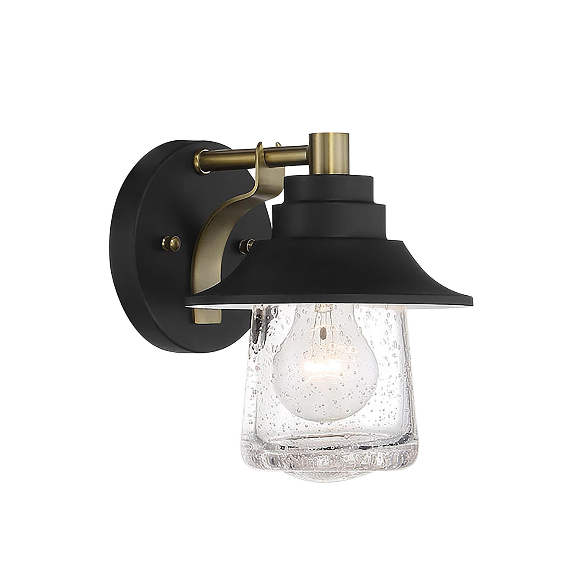 Shown in Sand Coal W/ Soft Brass finish and Clear Seedy glass and Glass shade