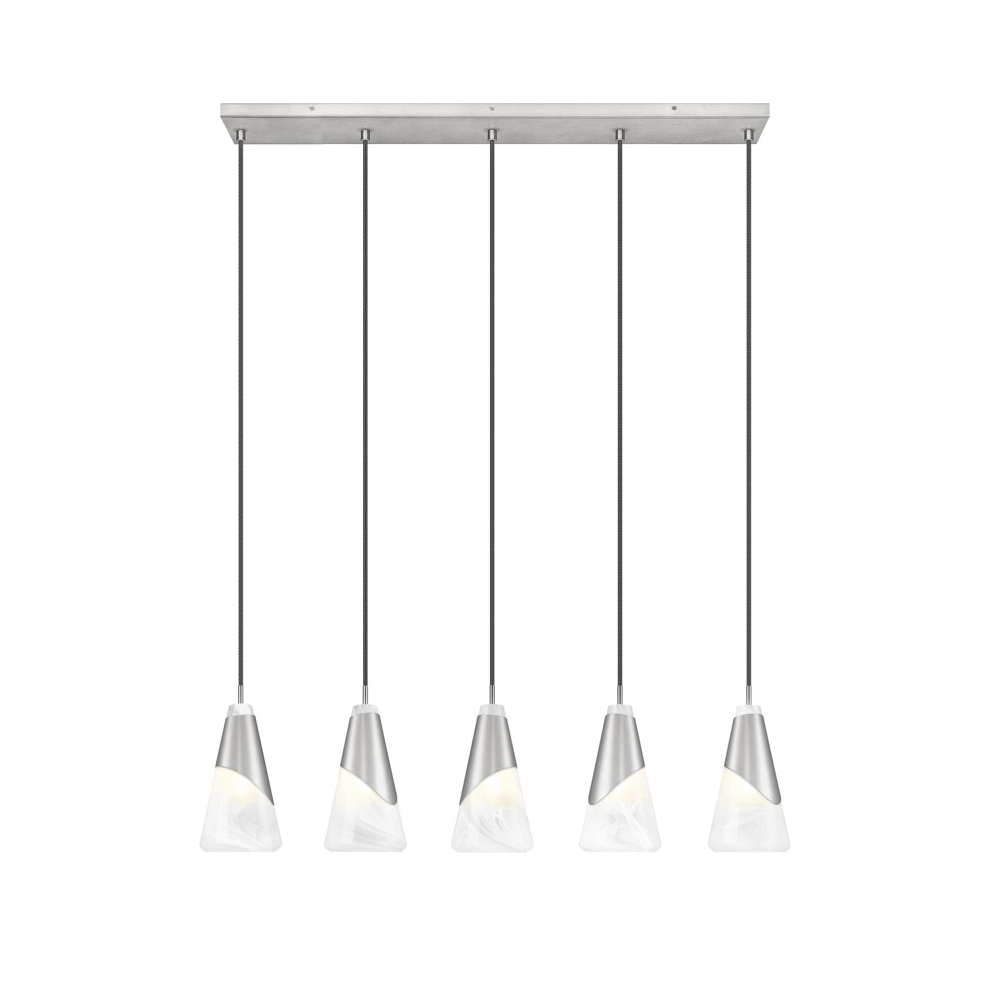 Shown in Brushed Nickel finish and White Swirl glass and White Swirl shade