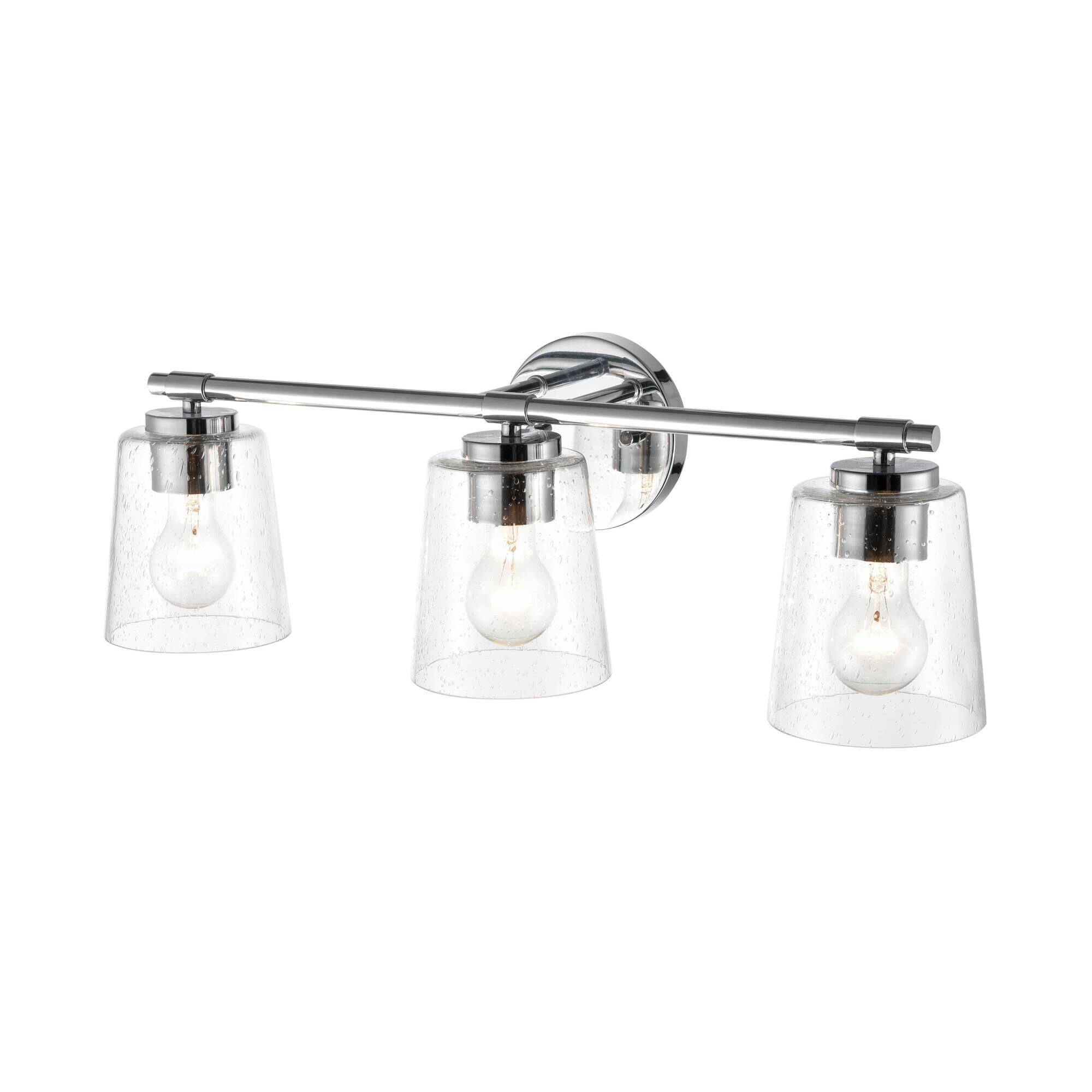 Shown in Chrome finish and Clear Seeded glass