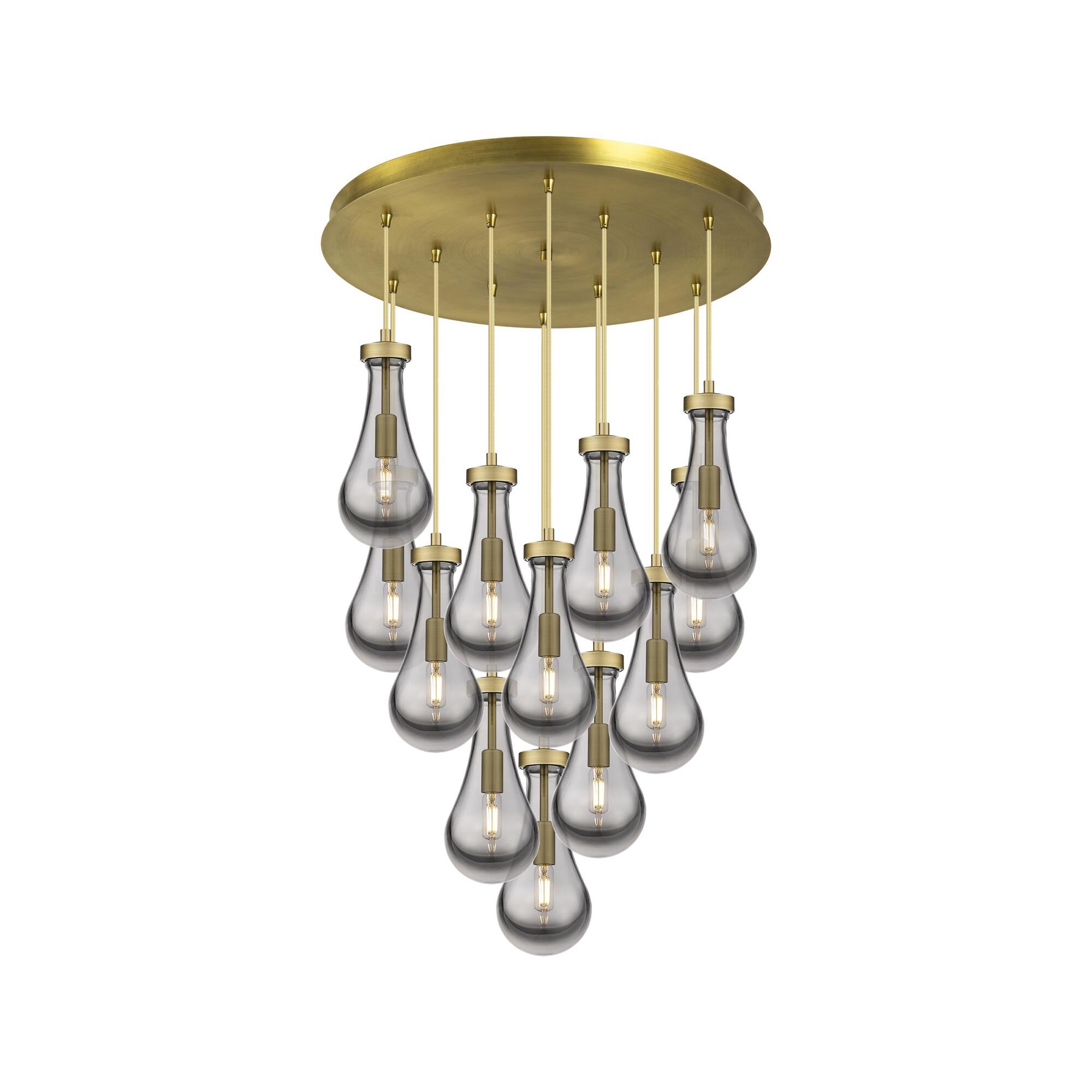Shown in Brushed Brass finish and Light Smoke glass and Light Smoke Glass shade
