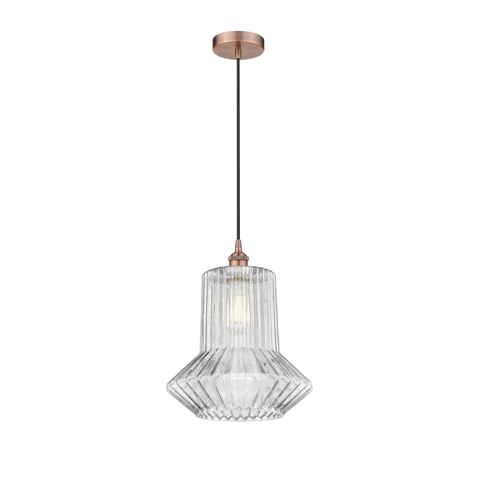 Shown in Antique Copper finish and Clear Spiral Fluted Springwater glass