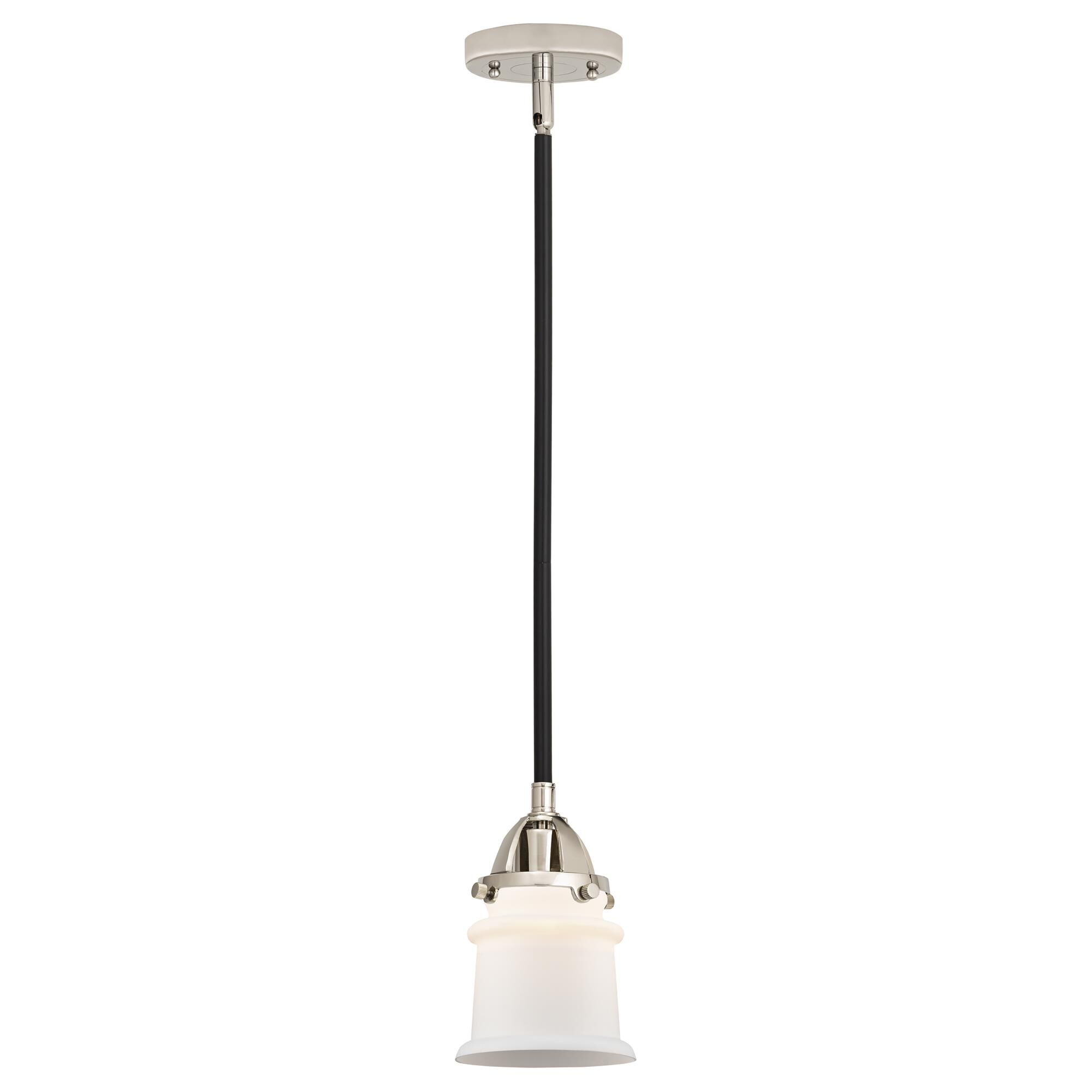 Shown in Black Polished Nickel finish and Matte White Canton glass and No Shade shade