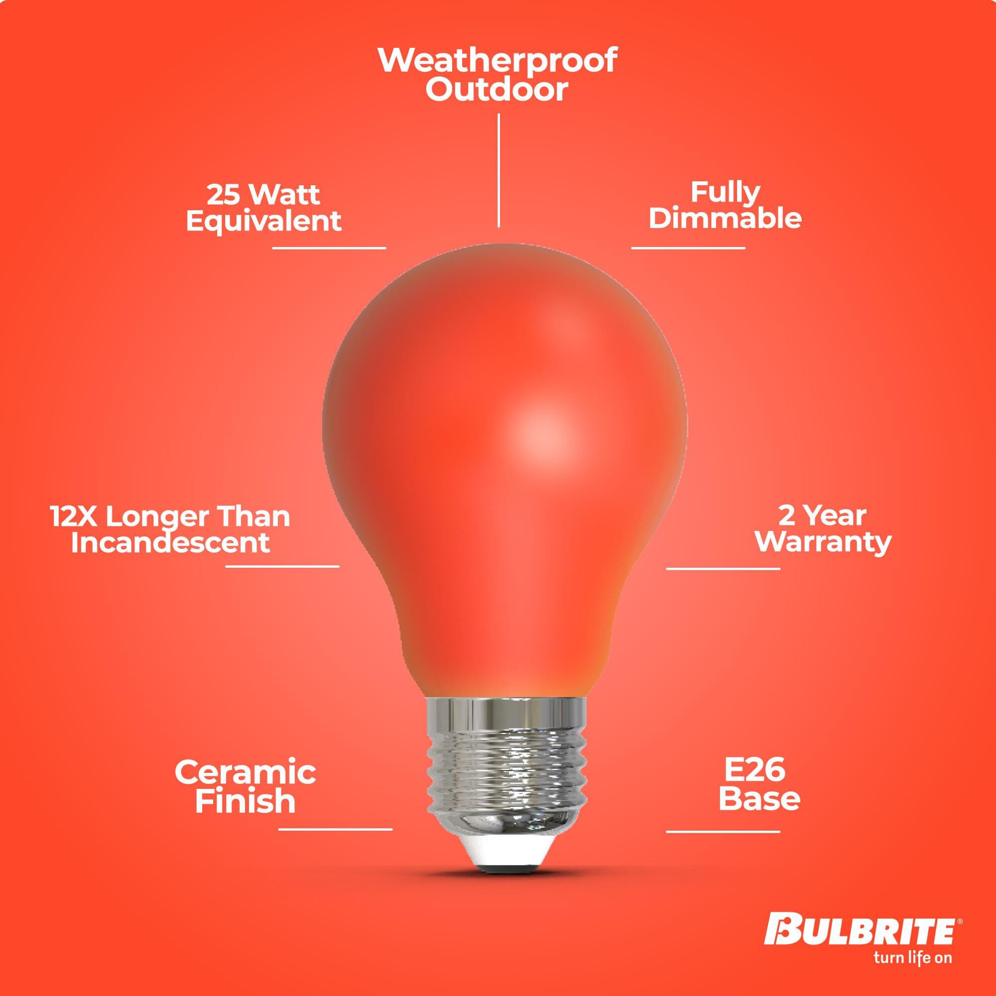 Ceramic Red A19 Base E26 LED Light Bulb by Bulbrite