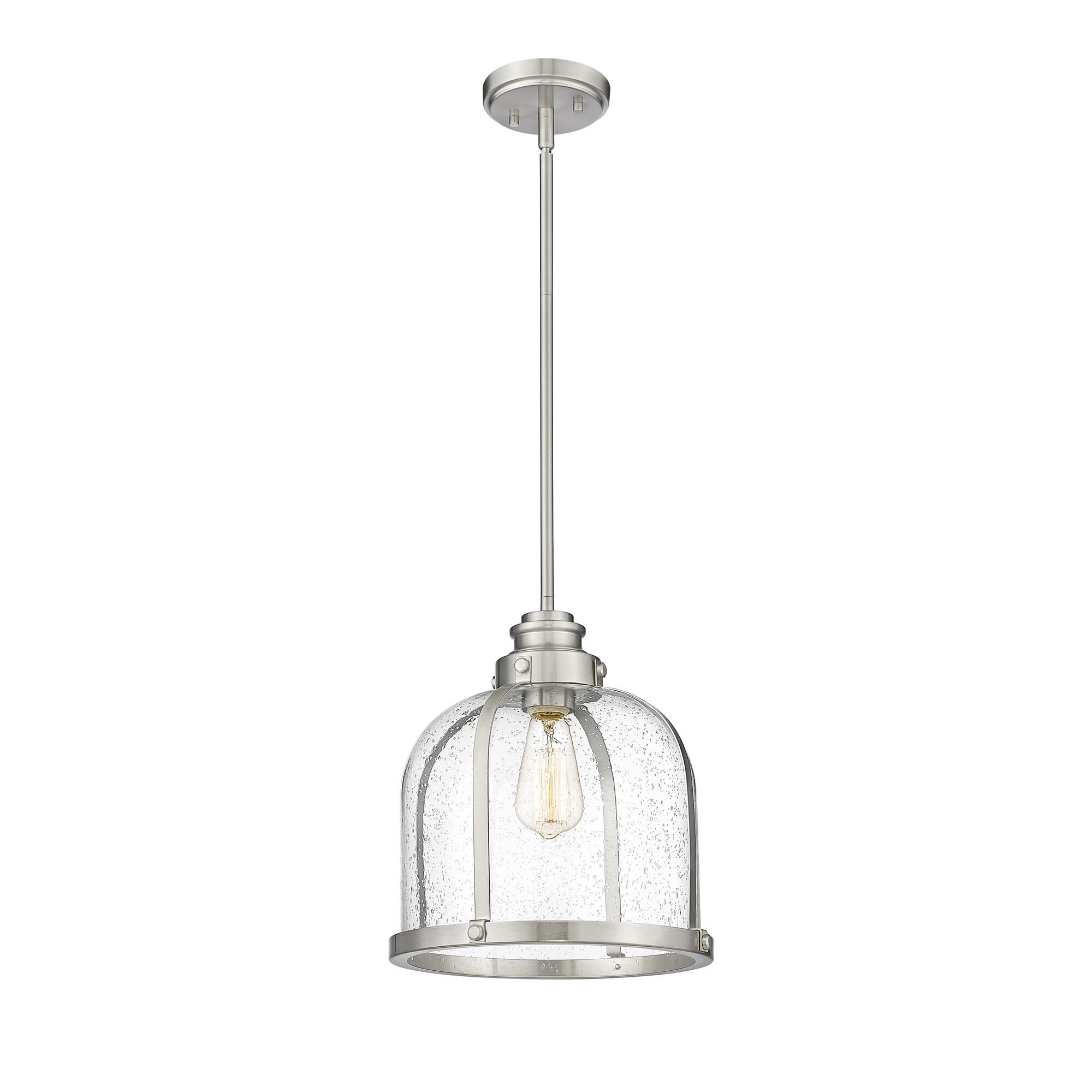 Shown in Brushed Nickel finish and Glass shade