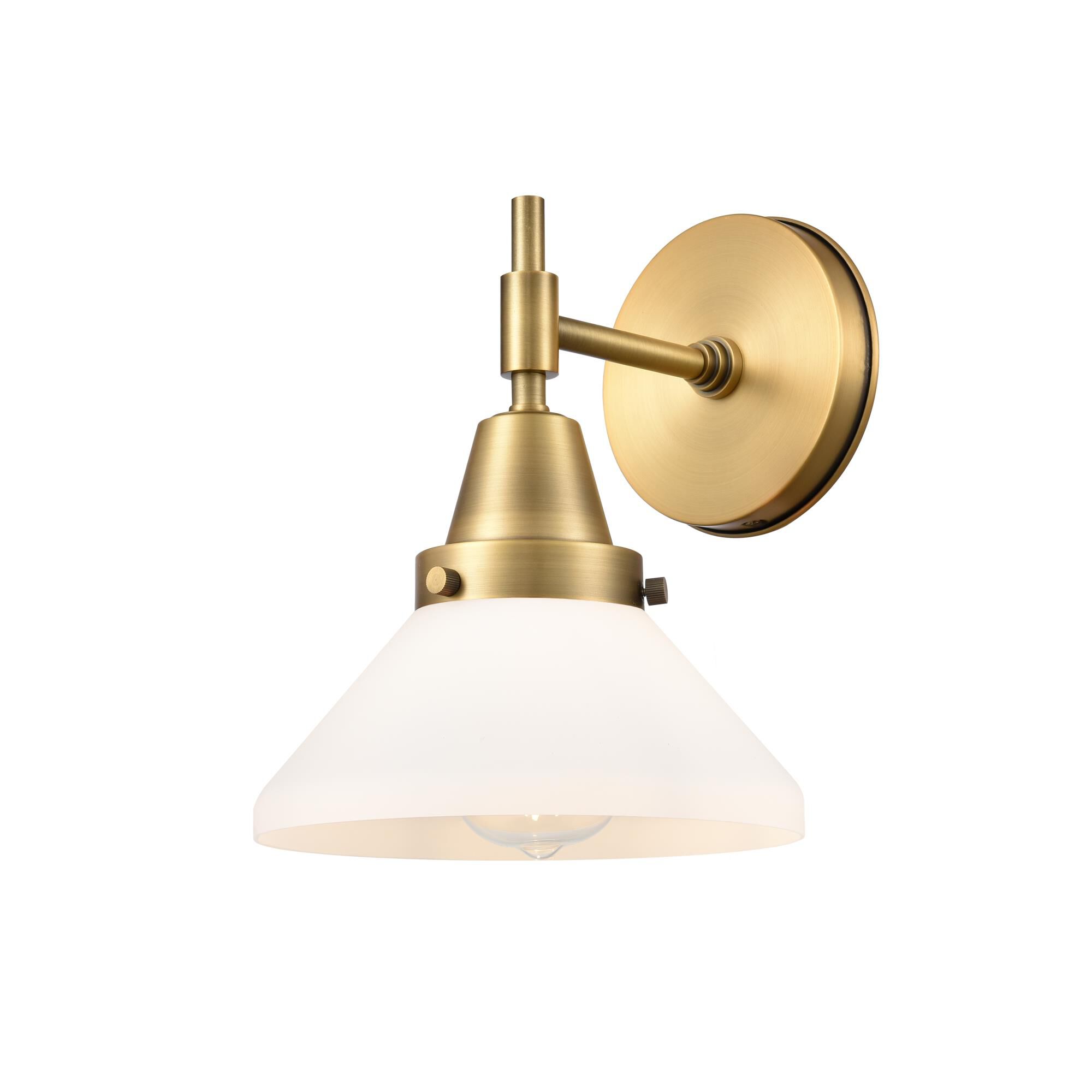 Shown in Brushed Brass finish and White Caden glass