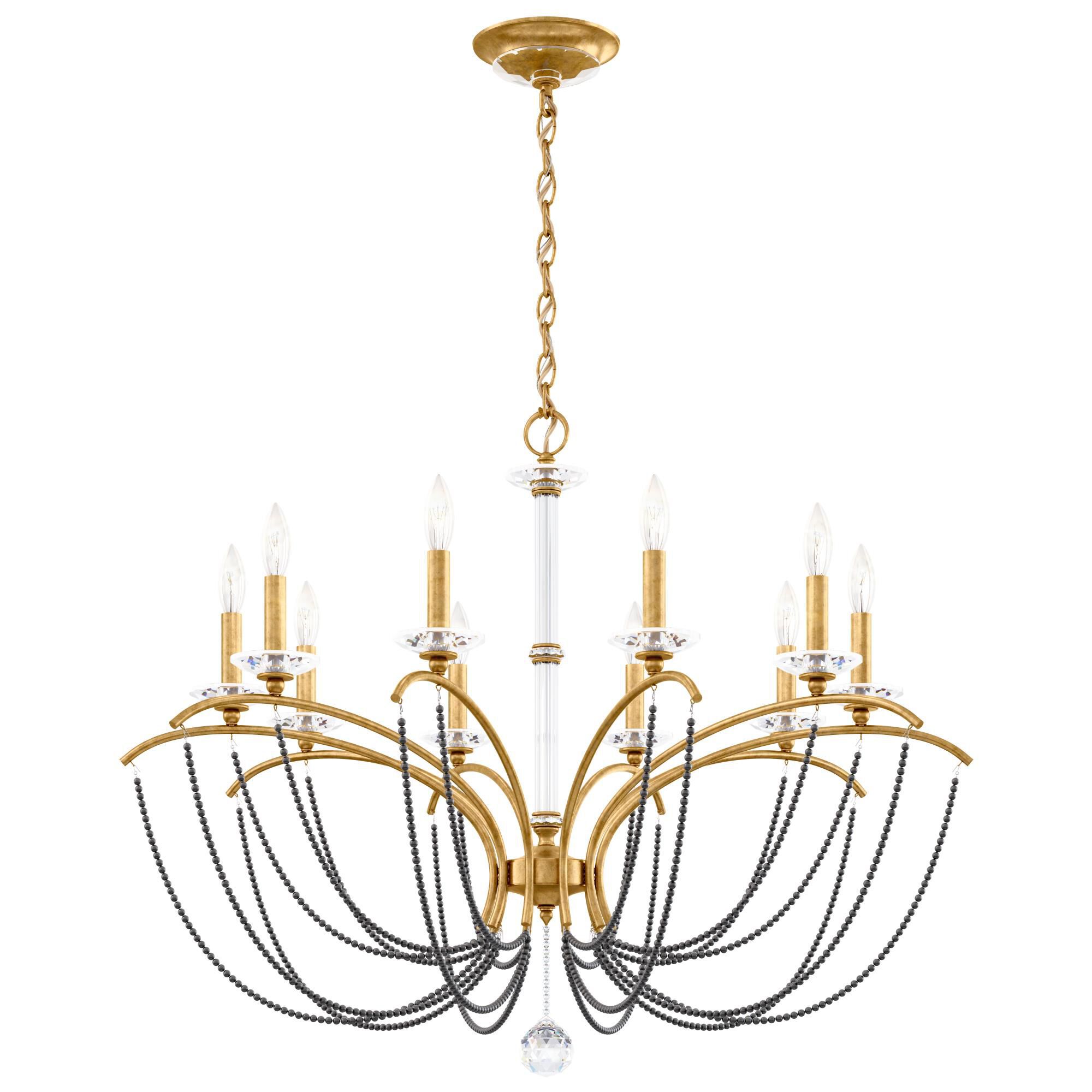 Shown in Heirloom Gold finish and Dark Grey Pearl crystal