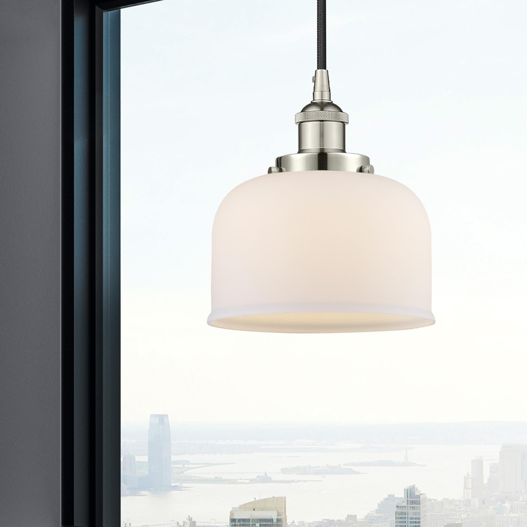 Shown in Polished Nickel finish and Matte White glass