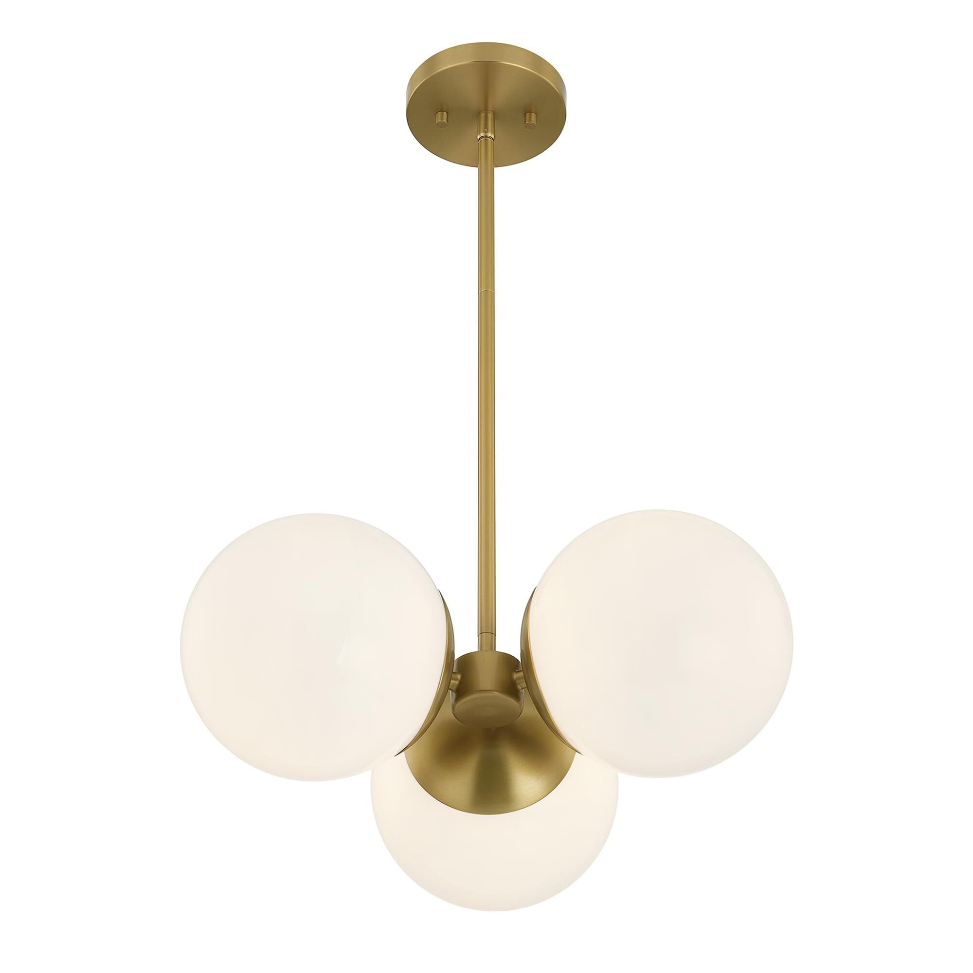 Shown in Warm Brass finish and White Opal glass