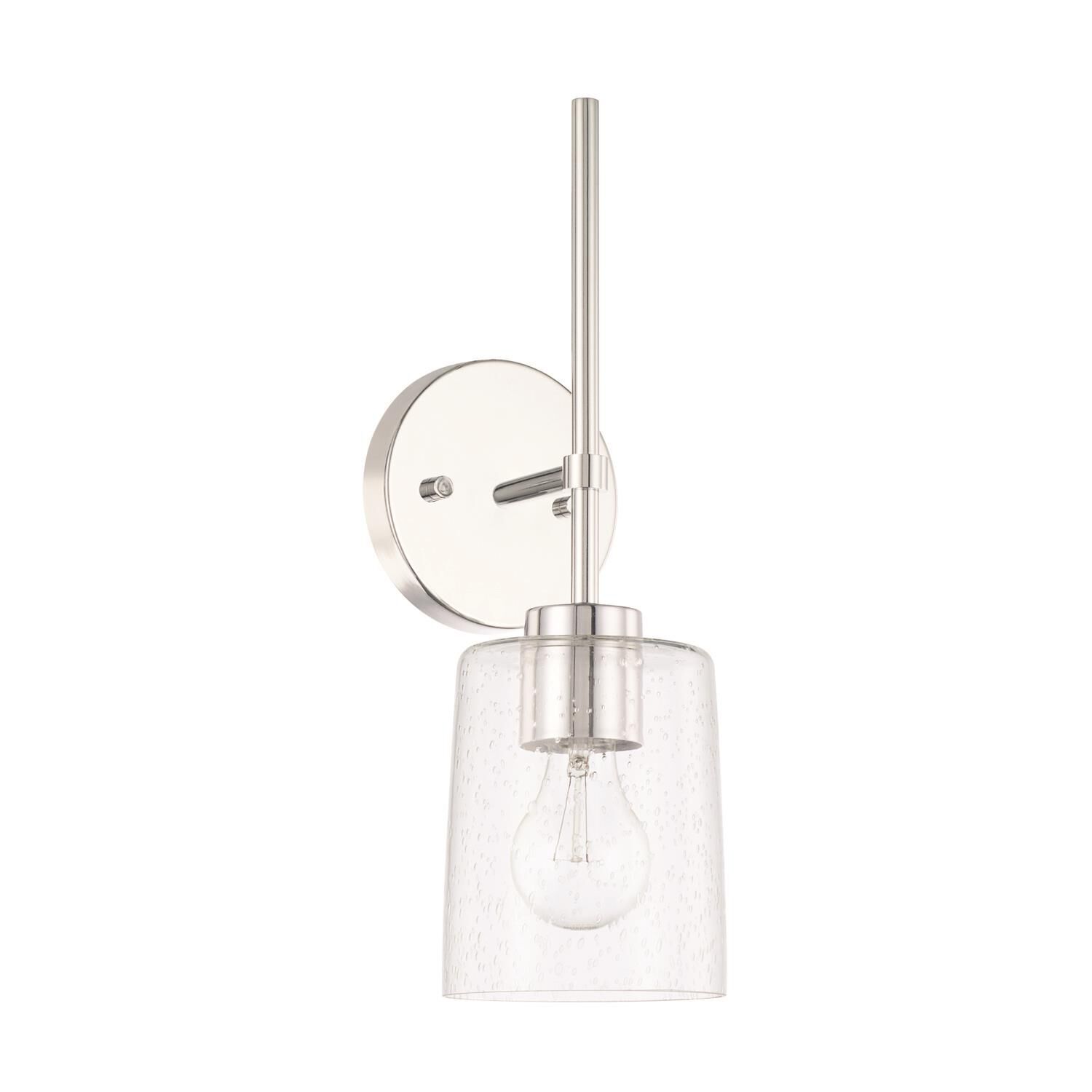 Shown in Chrome finish and Clear Seeded glass