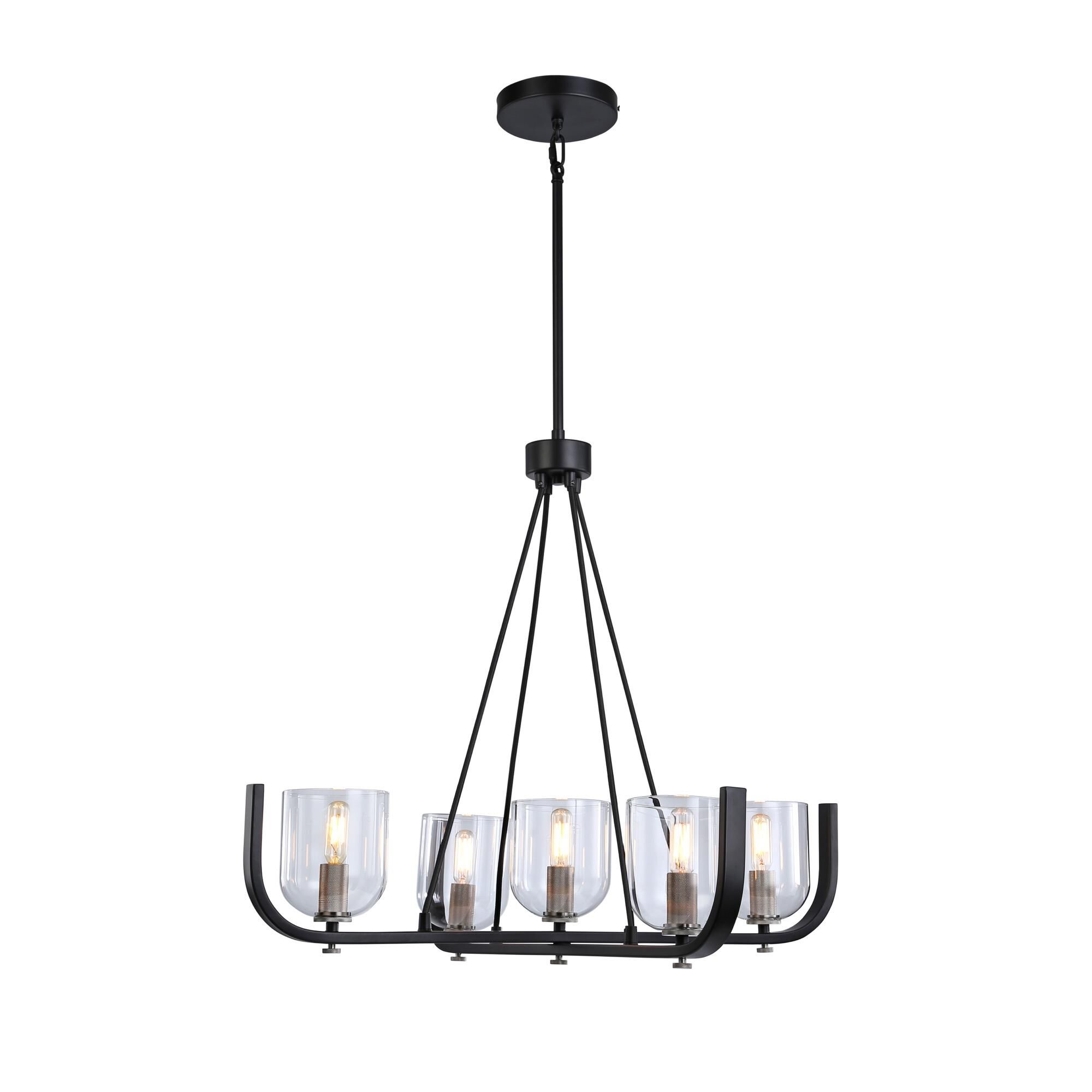 Shown in Black & Nickel finish and Glass shade