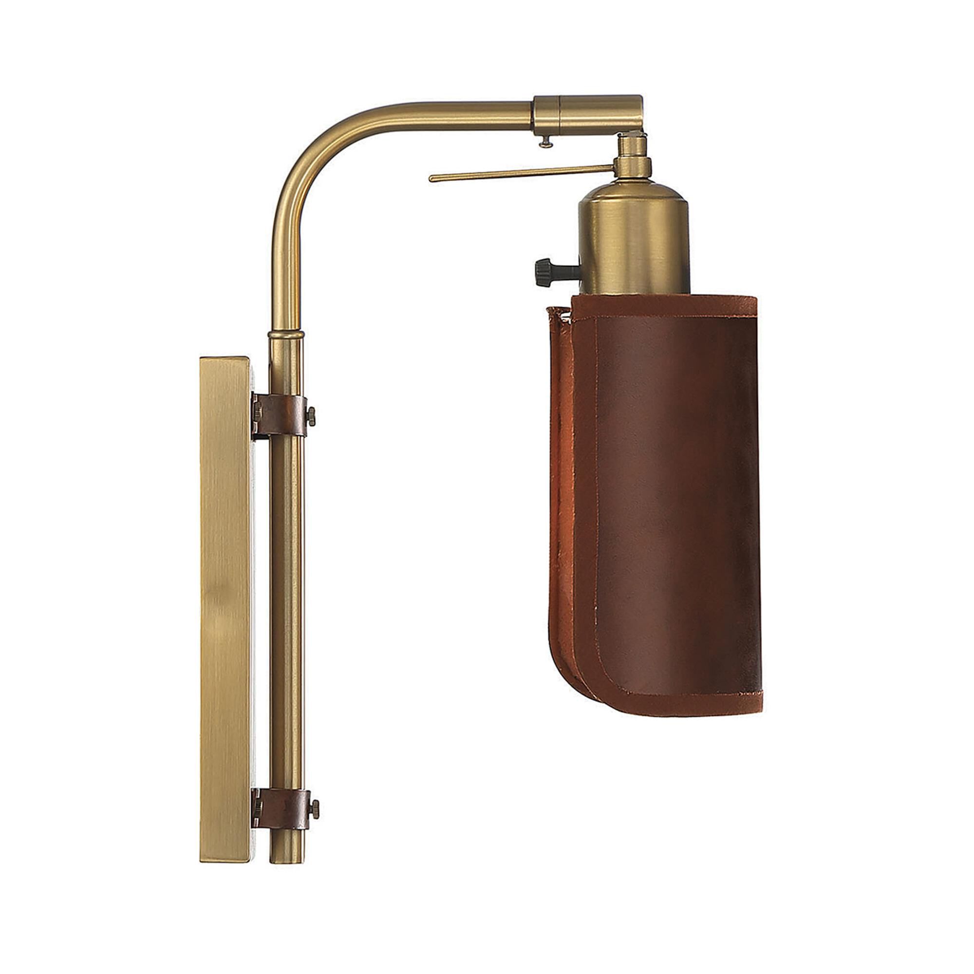 Shown in Natural Brass finish and Leather shade