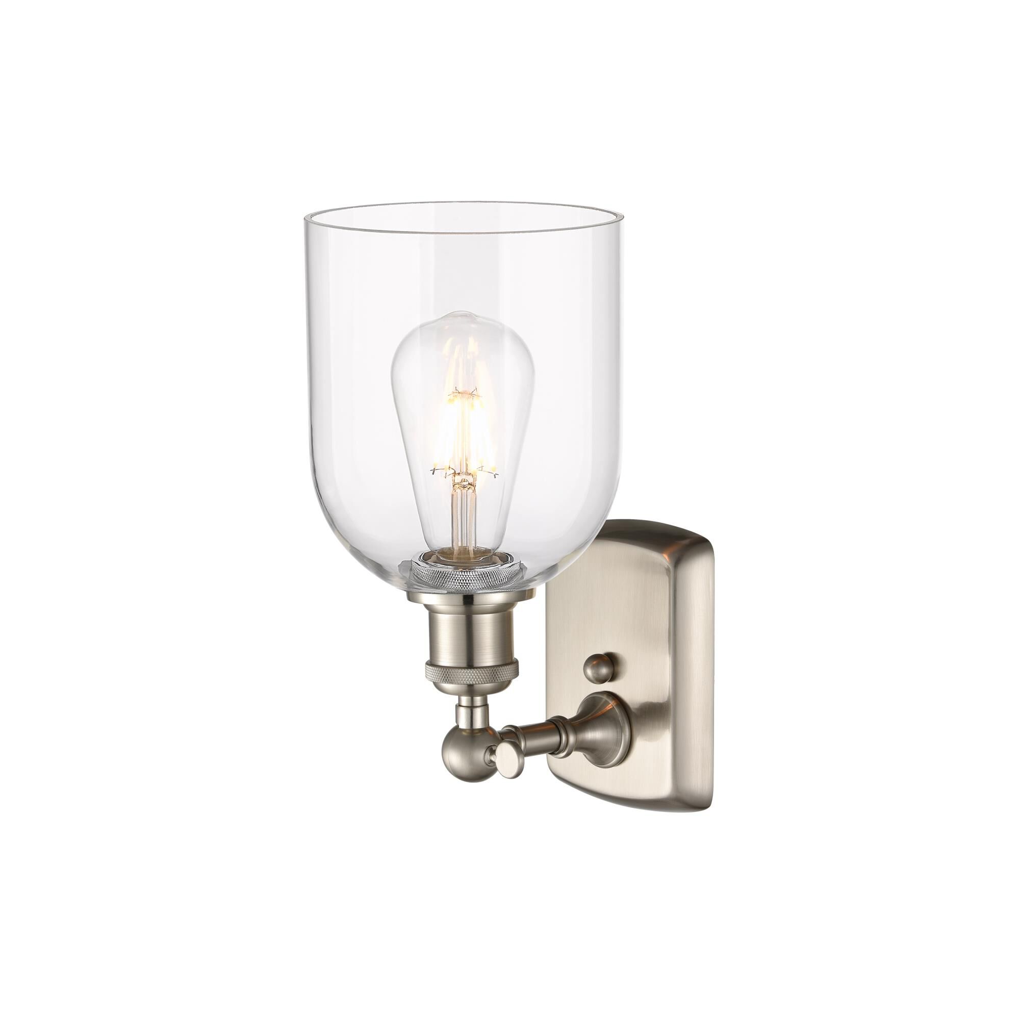 Shown in Brushed Satin Nickel finish and Clear glass