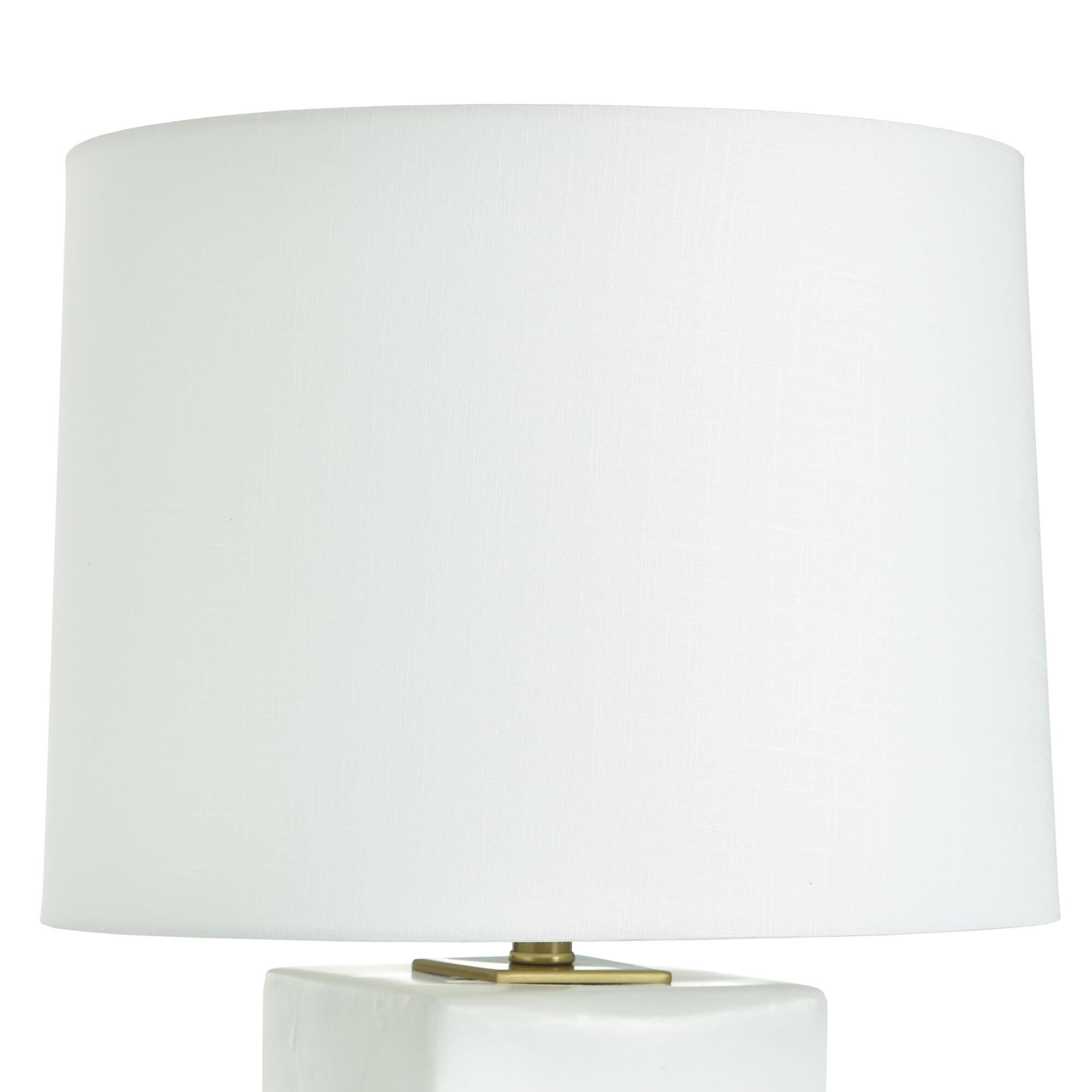 Shown in Polished Brass and White finish and Off-White shade