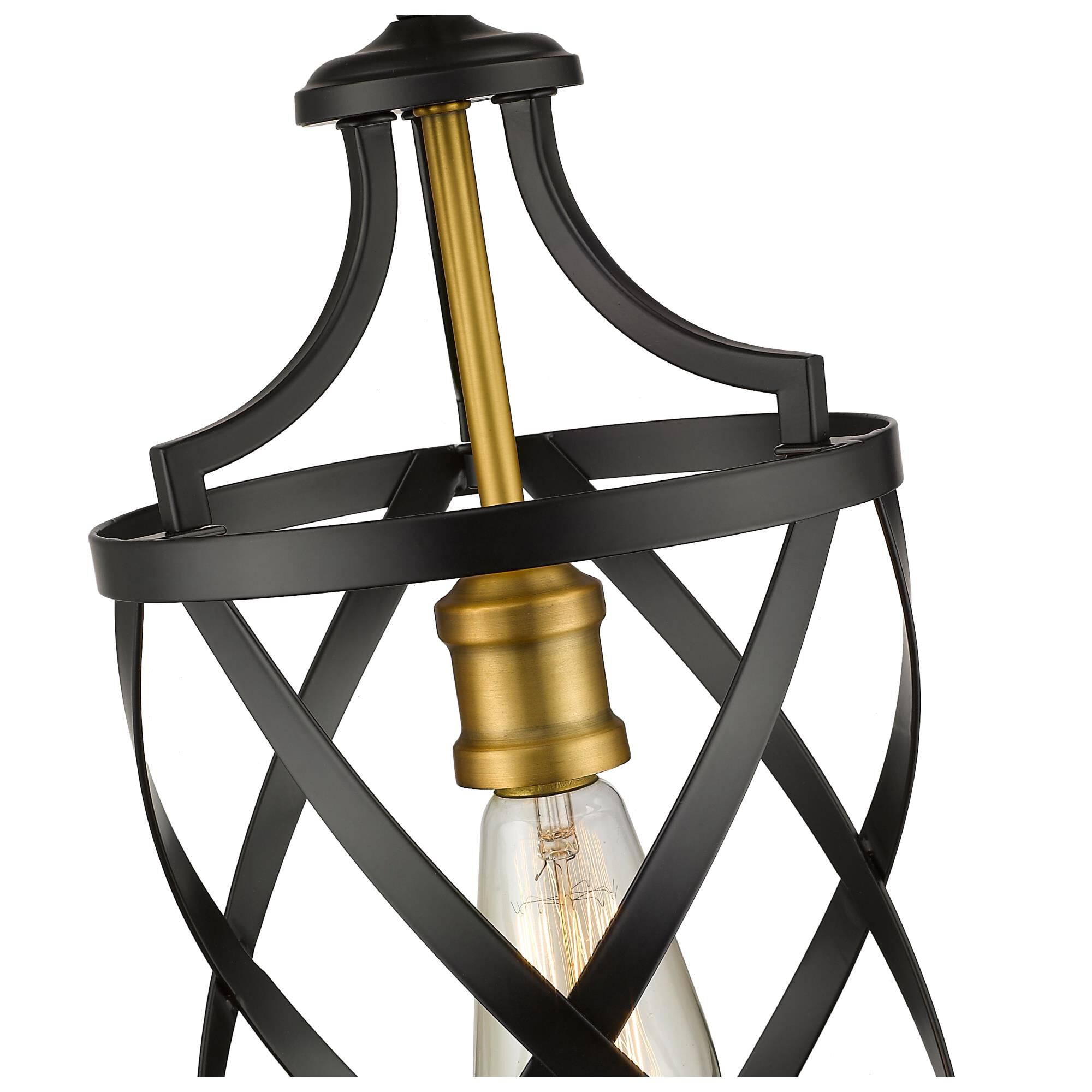 Shown in Matte Black + Olde Brass finish and --- glass and --- shade