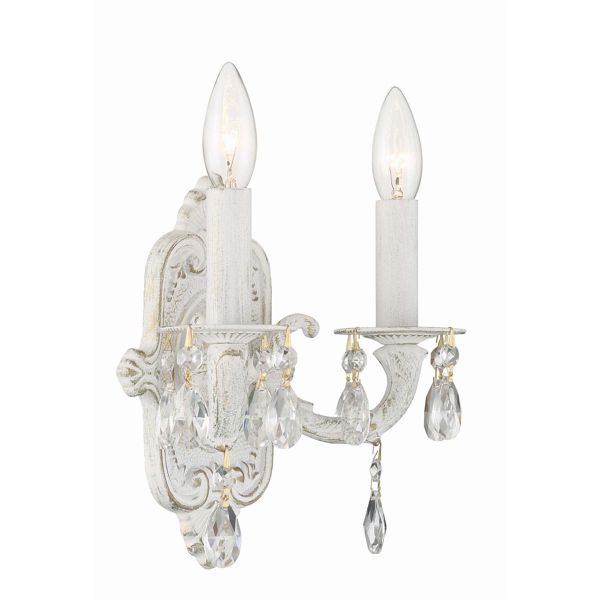 Shown in Antique White finish and Hand Cut Crystal crystal