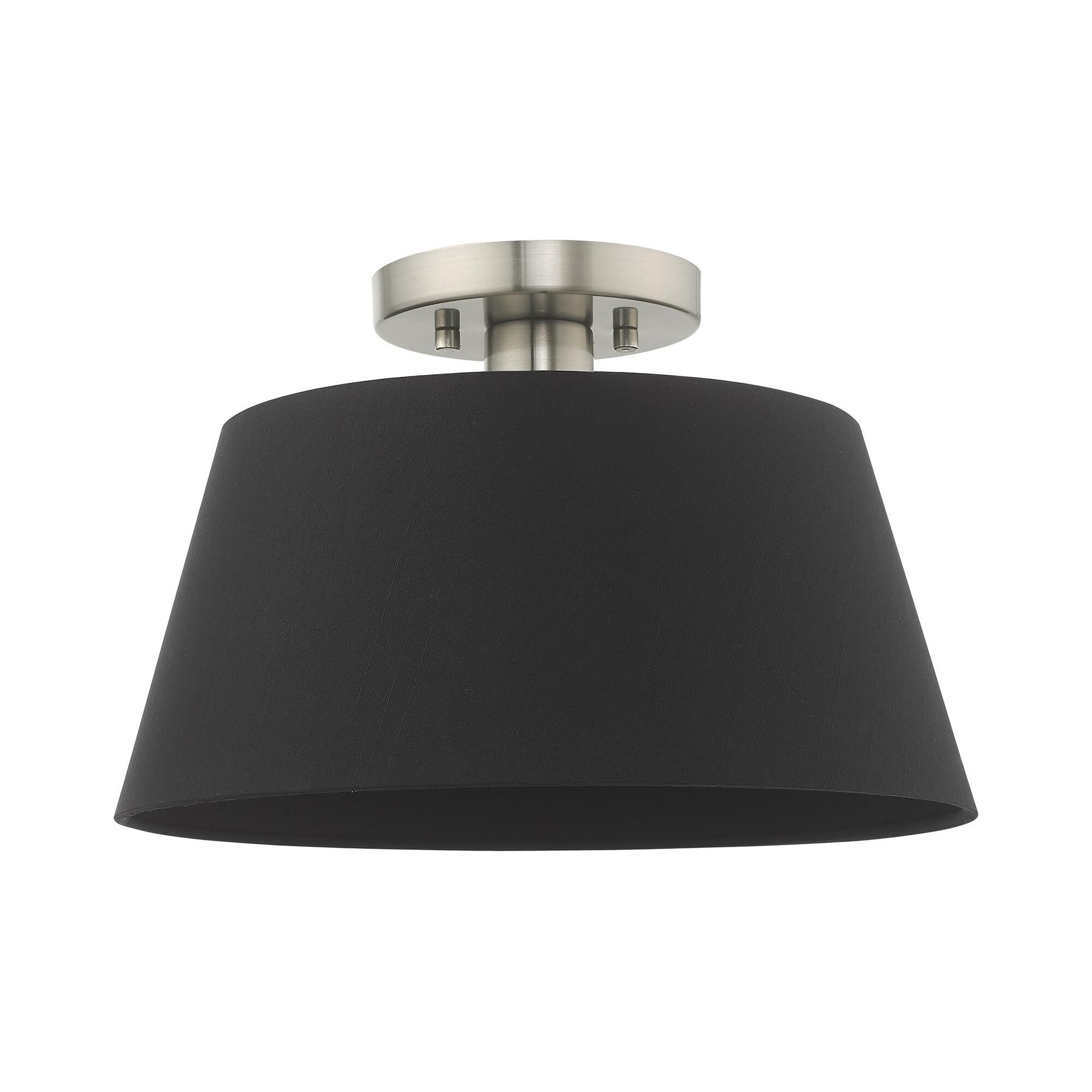 Shown in Brushed Nickel finish and Hand Crafted Black Fabric Hardback shade