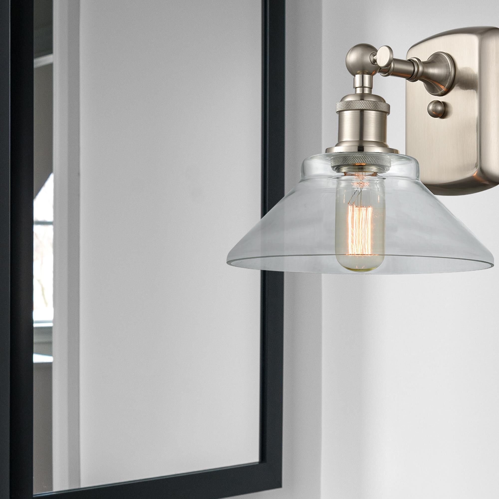 Shown in Brushed Satin Nickel finish and Clear glass