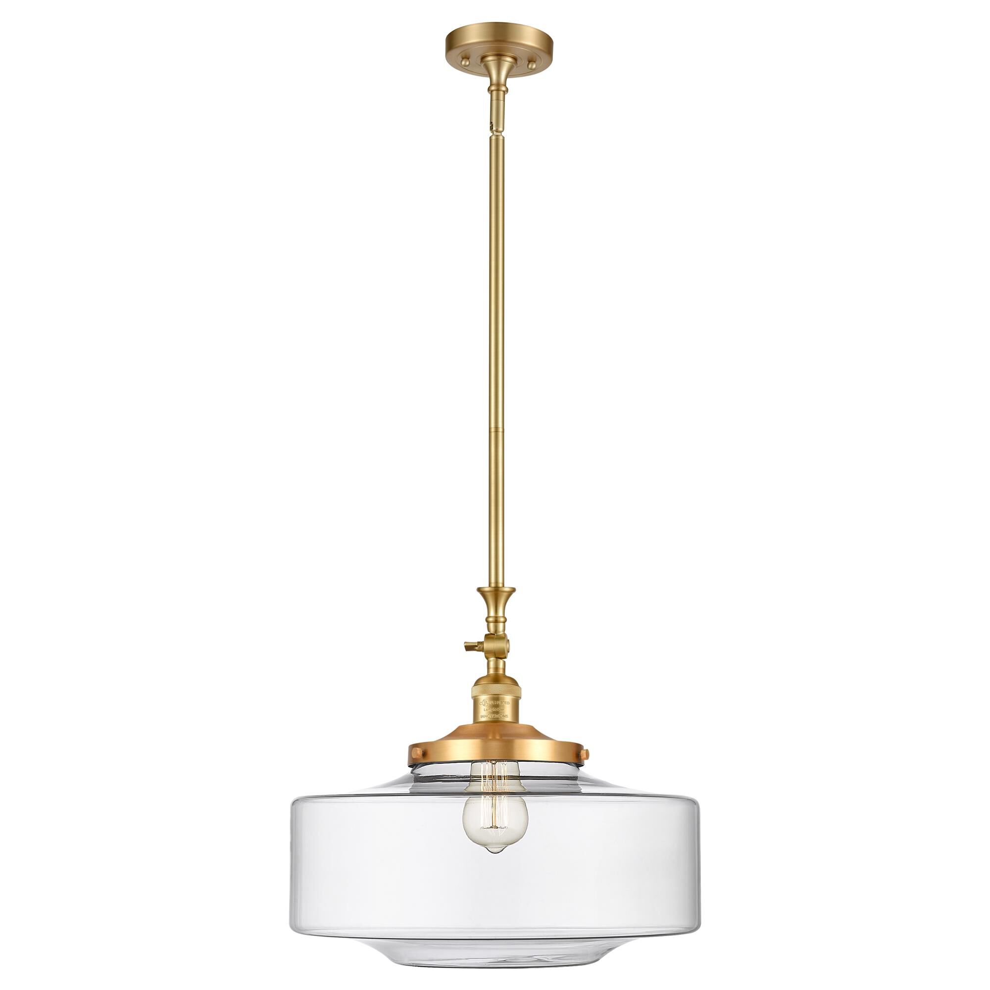 Shown in Satin Gold finish and Clear Large Bridgeton glass