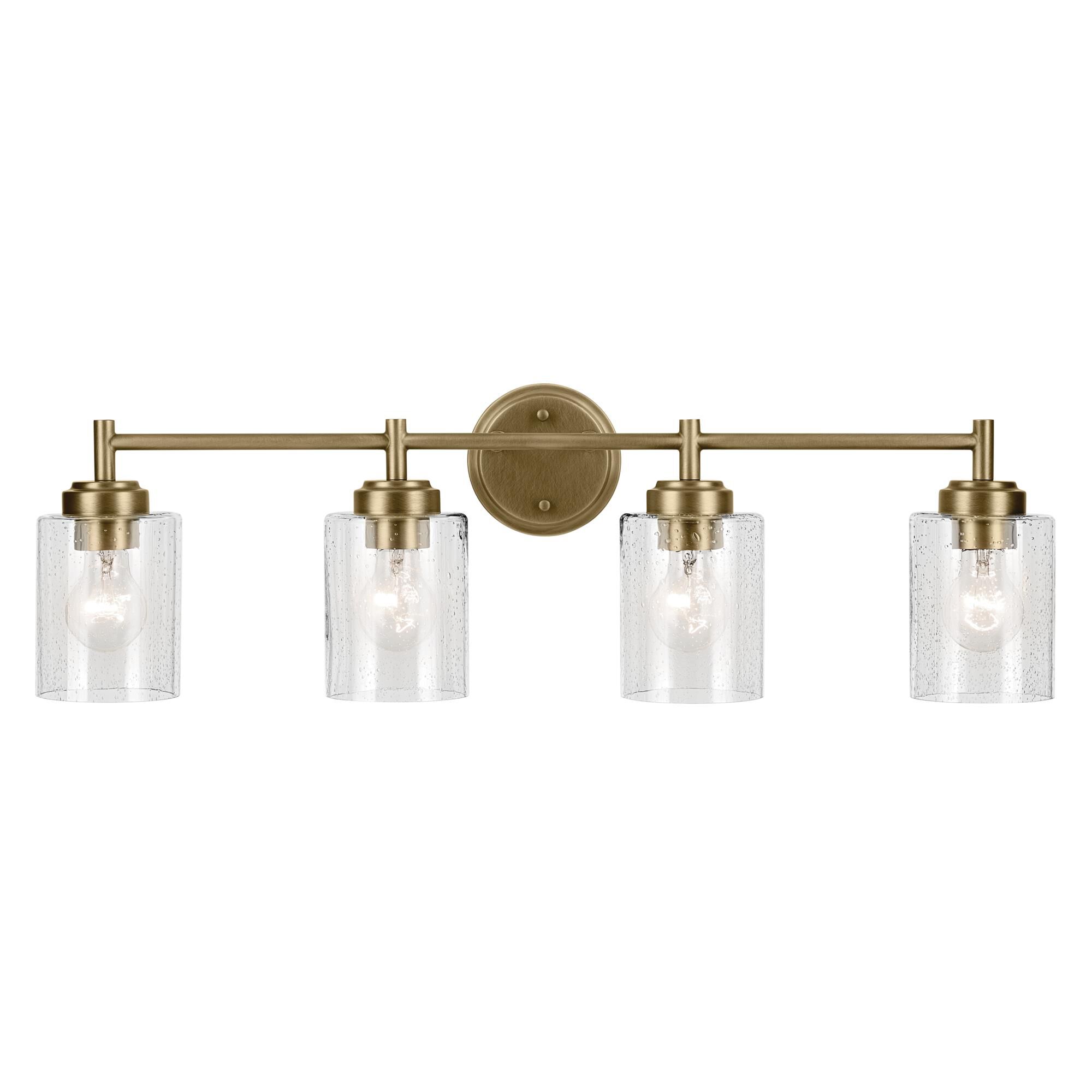 Shown in Natural Brass finish and Clear Seeded glass