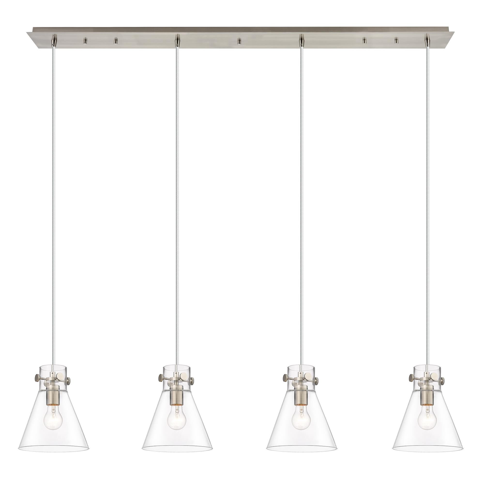 Shown in Brushed Satin Nickel finish and Clear glass and Clear Glass shade