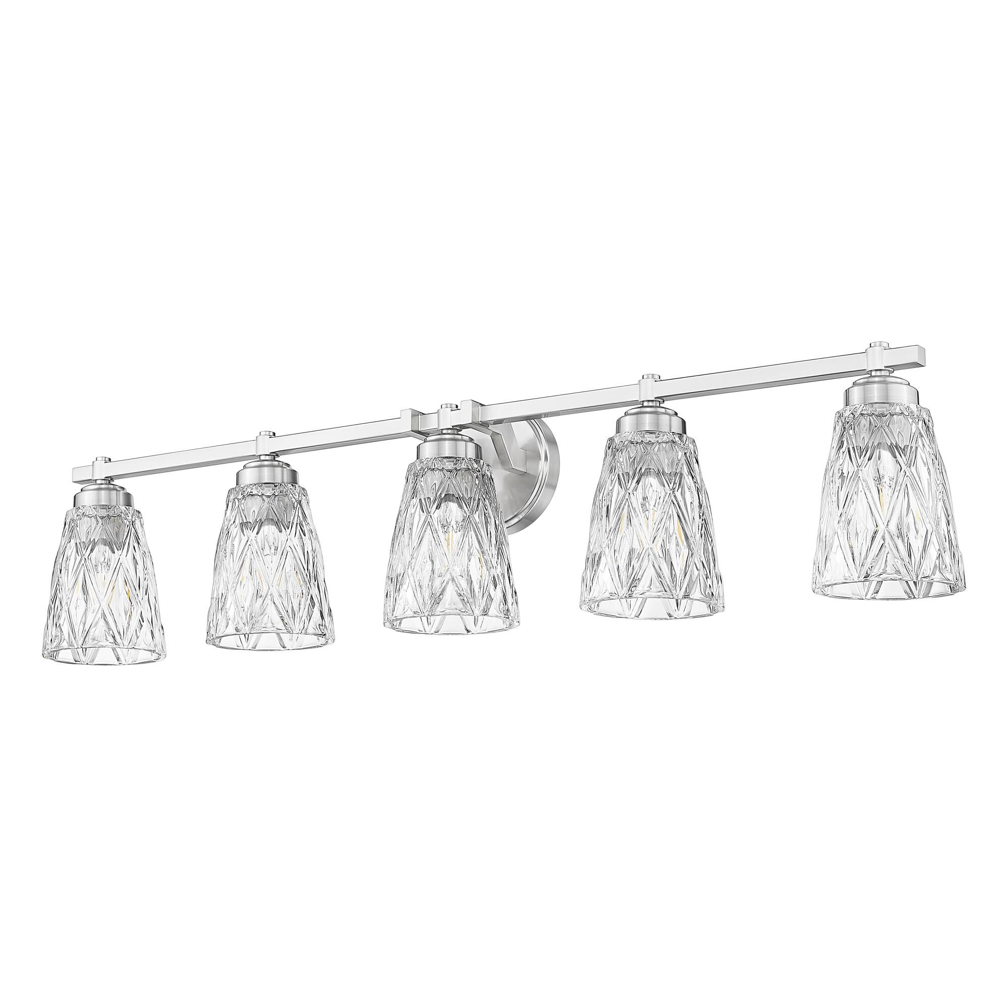 Shown in Brushed Nickel finish and Clear glass