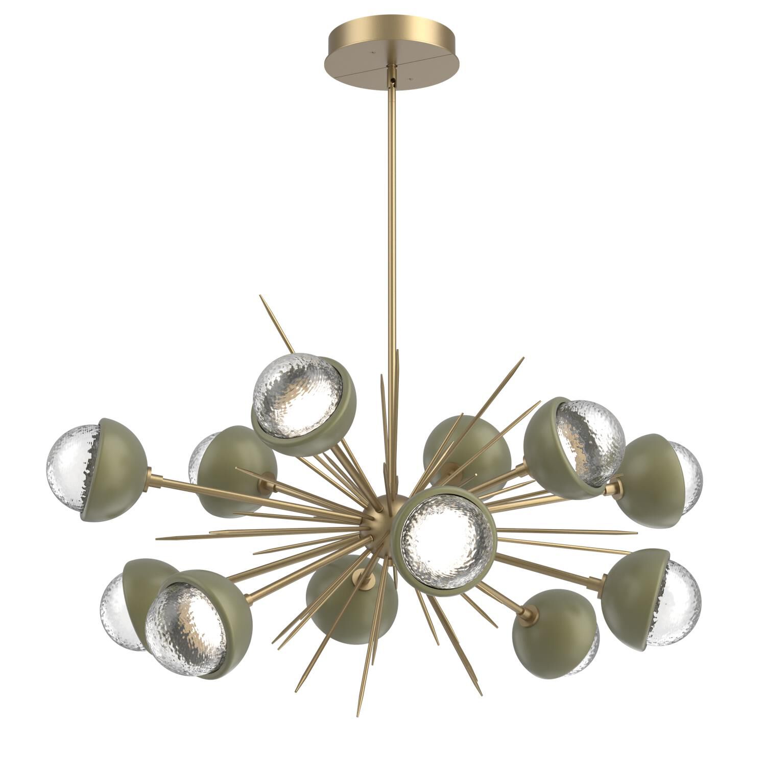 Shown in Gilded Brass finish and Clear glass and Sage Green accent