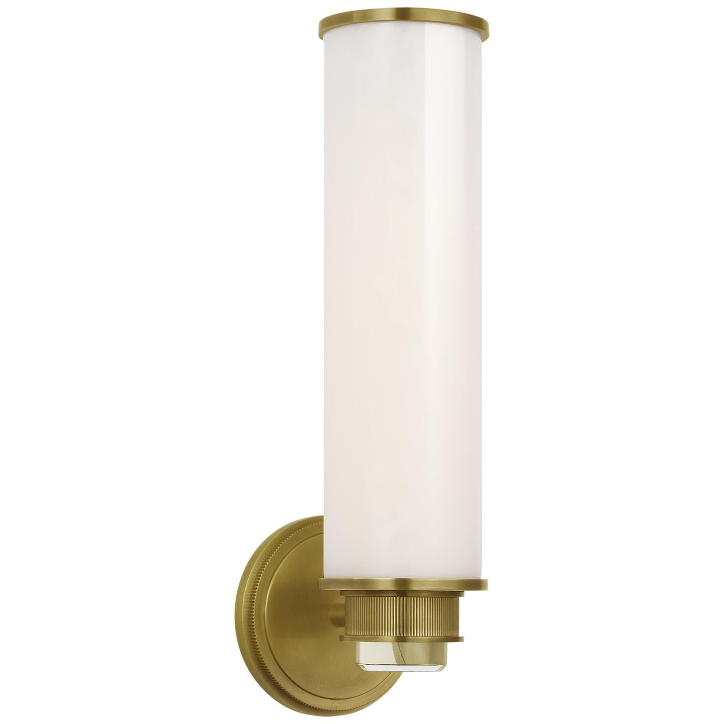 Shown in Soft Brass finish and White glass