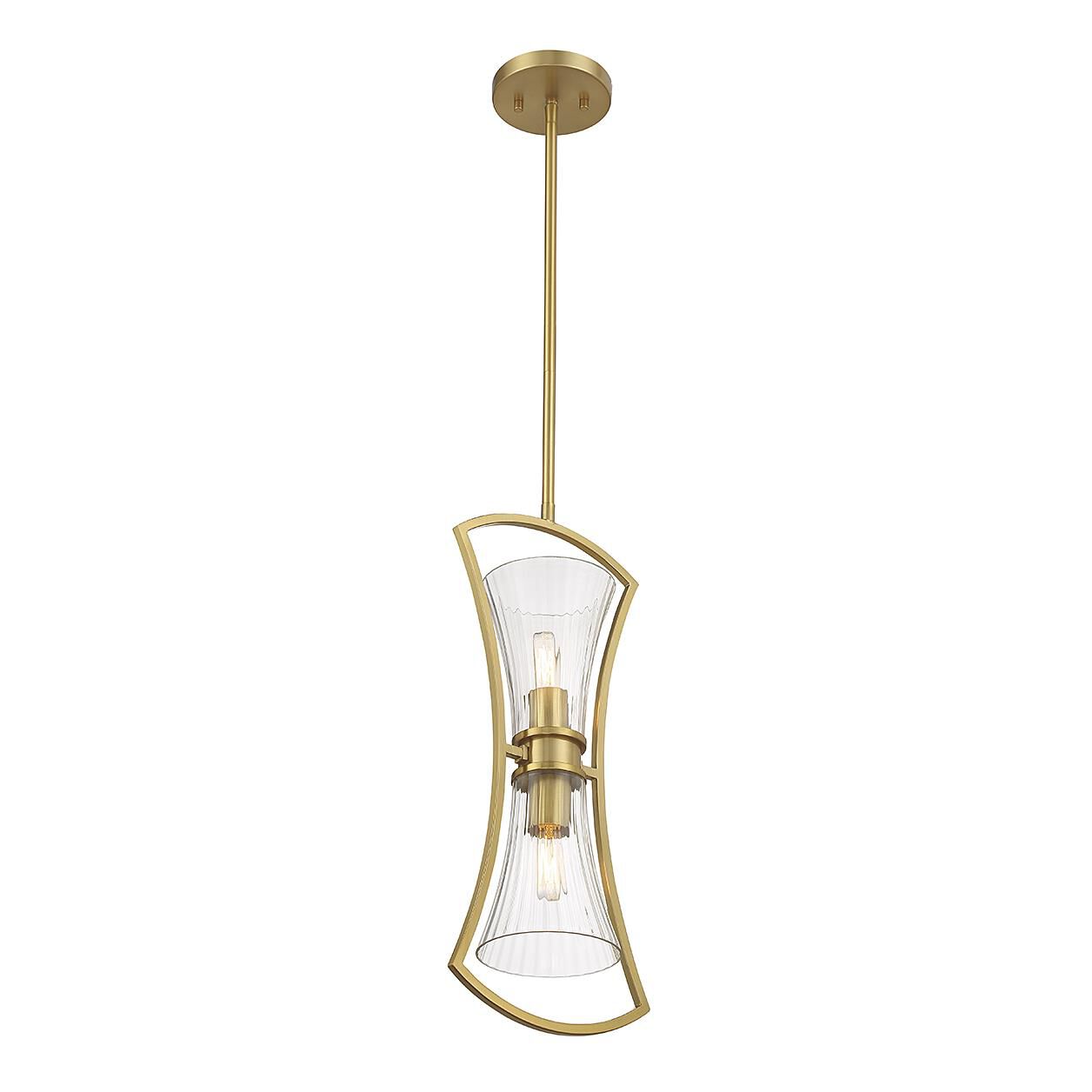 Shown in Warm Brass finish and Clear Ribbed glass