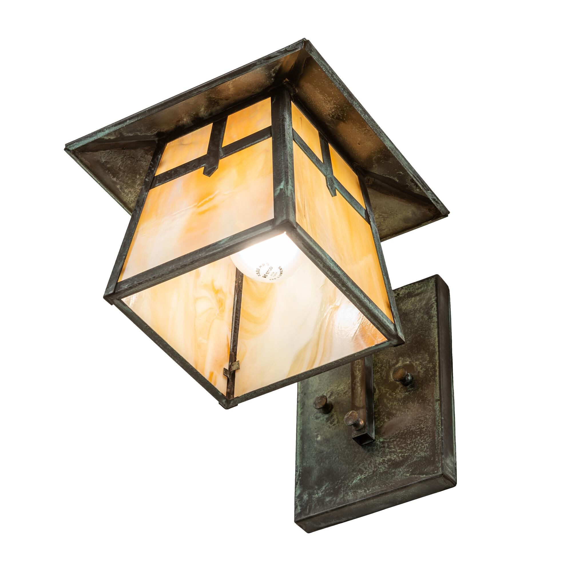 Shown in Verdigris Finish finish and Beige;Iridescent glass