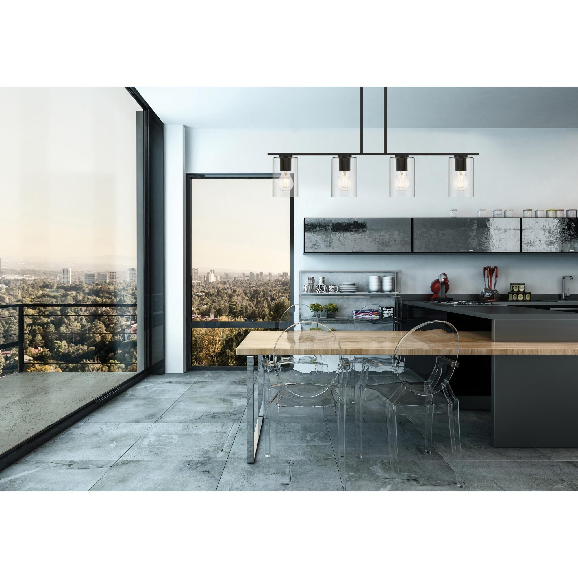 Shown in Matte Black finish and Clear glass