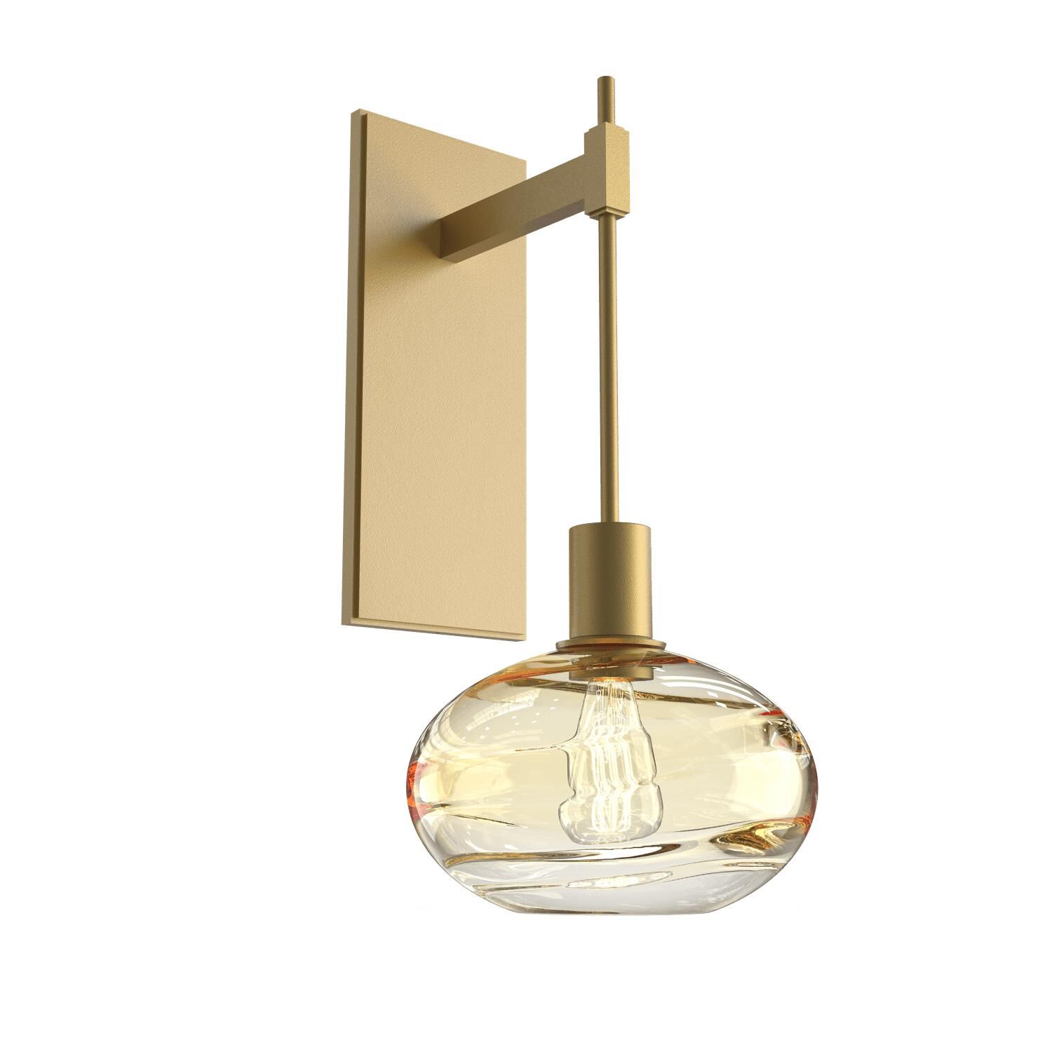 Shown in Gilded Brass finish and Optic Blown Amber glass