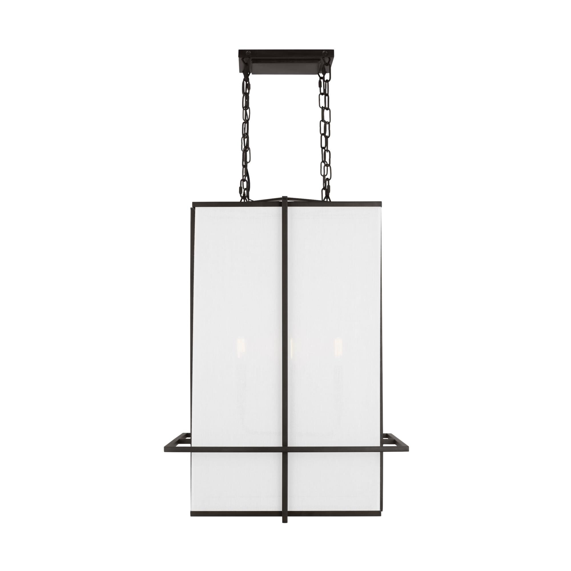 Shown in Aged Iron finish and White Linen Fabric shade